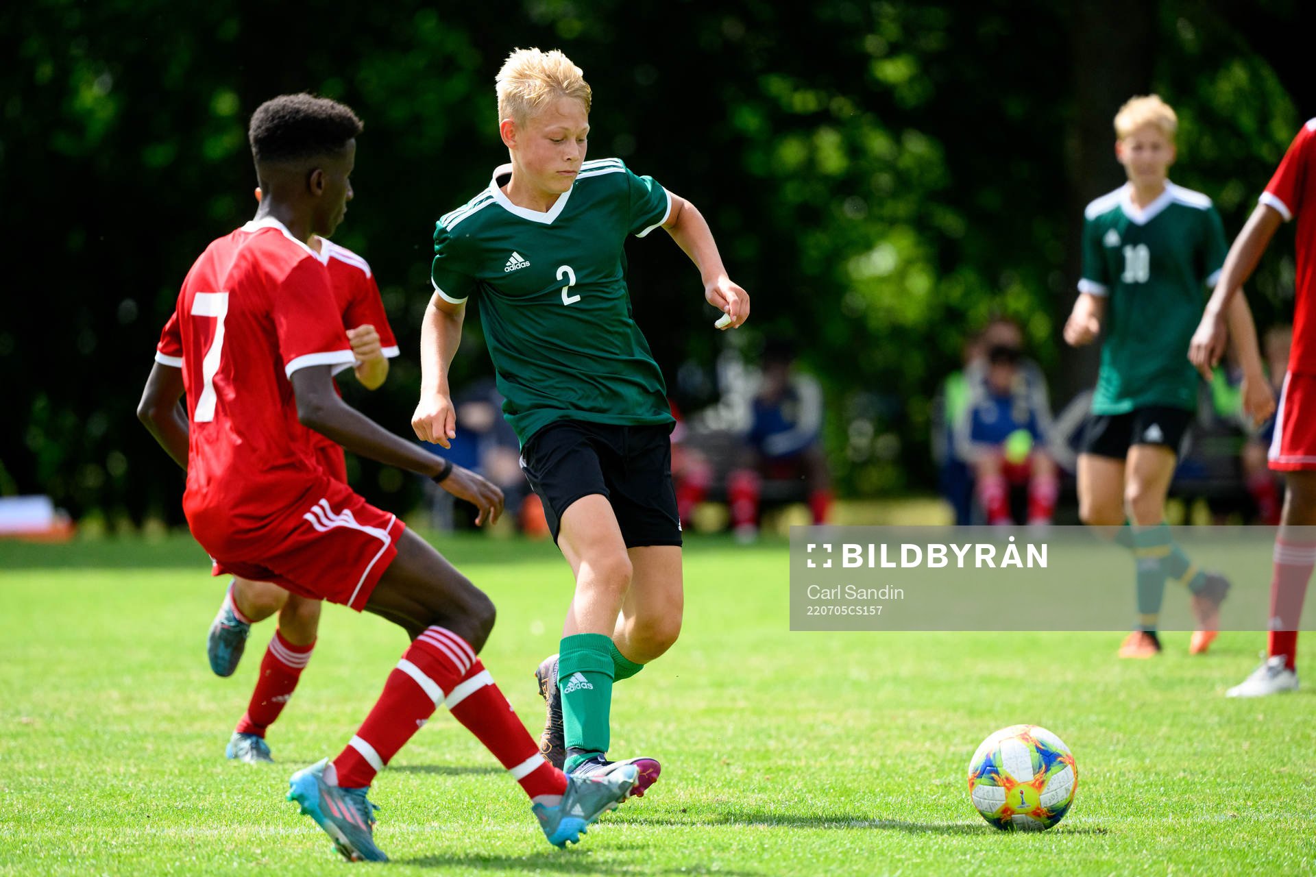 Alvin Nordin under en fotbollsmatch på SvFF:s riksläger för P15 den 5 juli 2022 i Halmstad. 