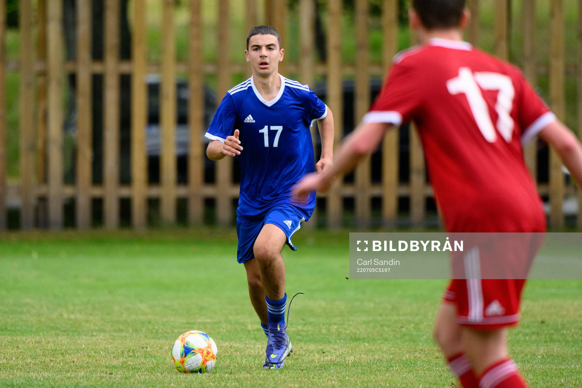 Bleon Kurtulus under en fotbollsmatch på SvFF:s riksläger för P15 den 5 juli 2022 i Halmstad. 