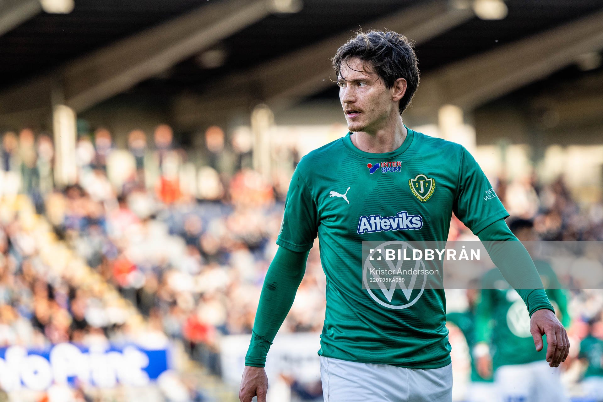 Jönköpings Robin Book under fotbollsmatchen i Superettan mellan Halmstad och Jönköpings Södra den 5 juli 2022 i Halmstad. 