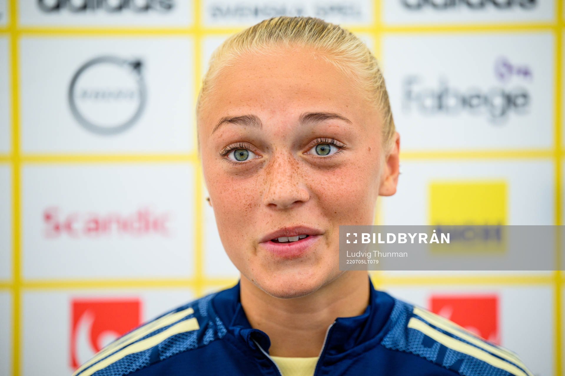 Hanna Bennison is interviewed by the media