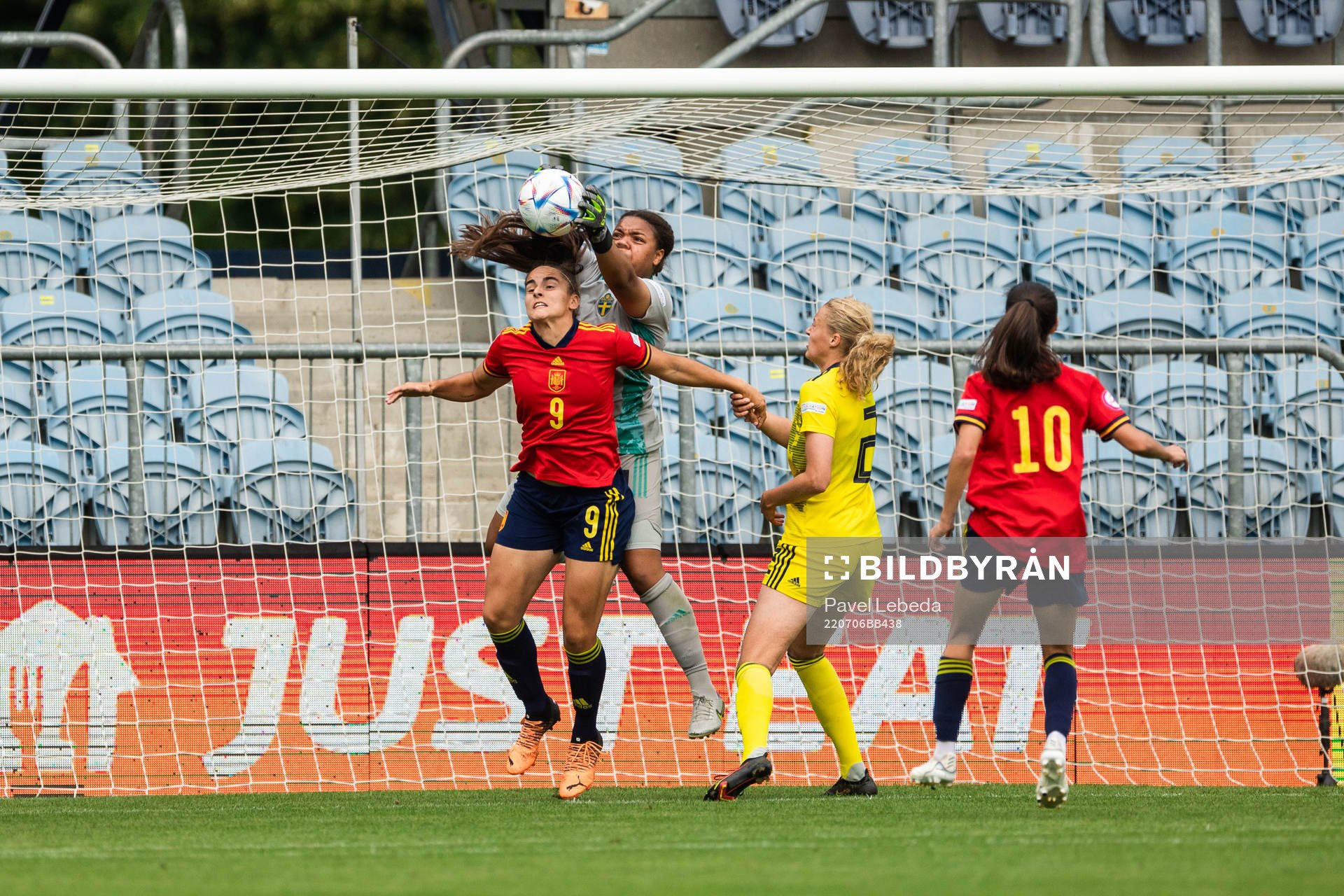 Carmen Alvarez Sanchez of Spain and goalkeeper Serina