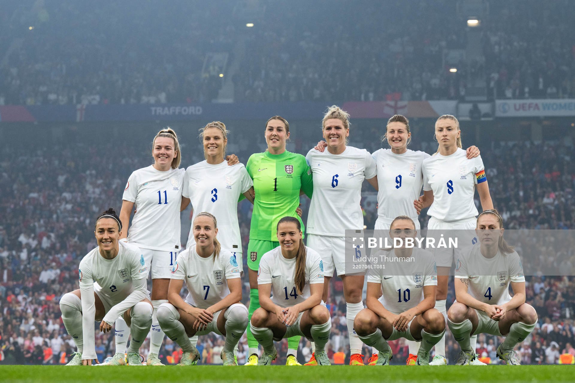 The starting eleven of England during the UEFA Women's Euro 2022 group stage match between England and Austria on July 6, 2022 in Manchester.