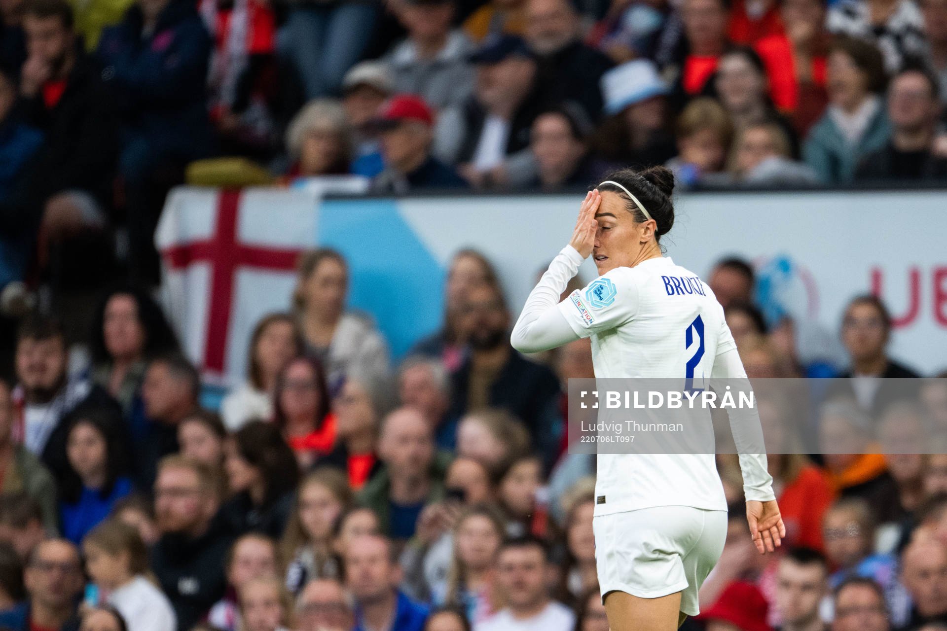 Lucy Bronze of England looks dejected