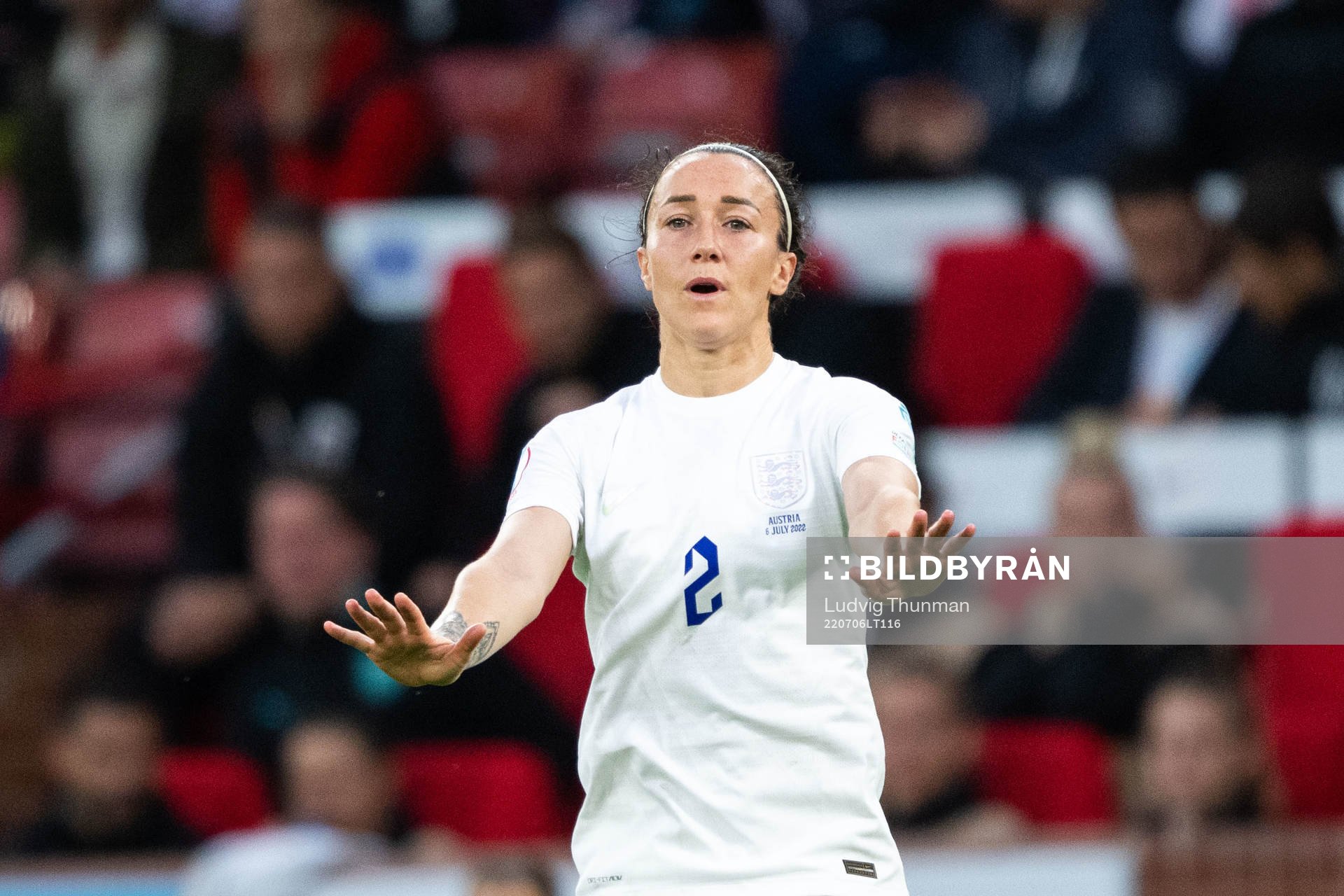 Lucy Bronze of England during the UEFA Women's Euro 2022 group stage match between England and Austria on July 6, 2022 in Manchester.