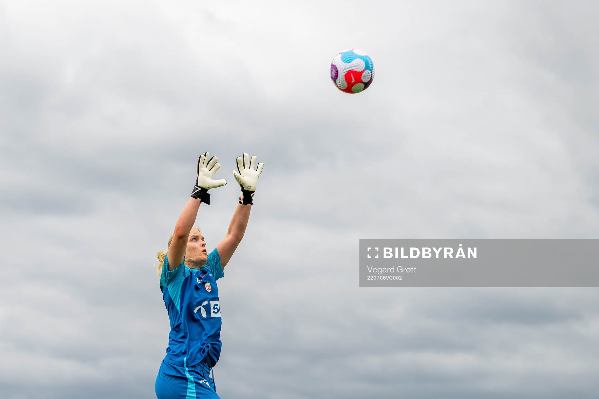Goalkeeper Guro Pettersen of the Norwegian national football team at a training session during the UEFA Women's Euro 2022 Championship on July 6, 2022 in Brighton.