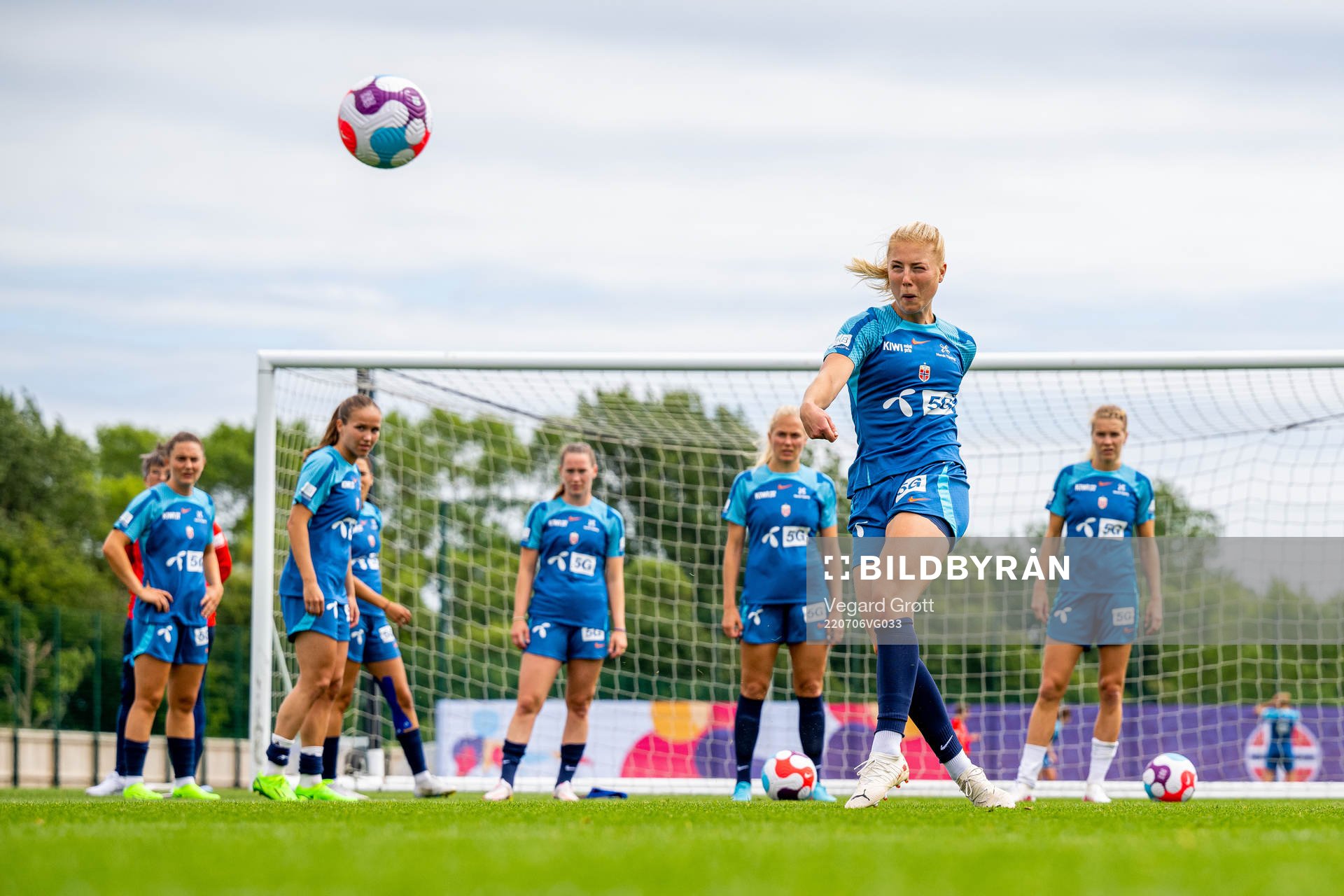Sophie Román Haug of the Norwegian national football team at a training session during the UEFA Women's Euro 2022 Championship on July 6, 2022 in Brighton.
