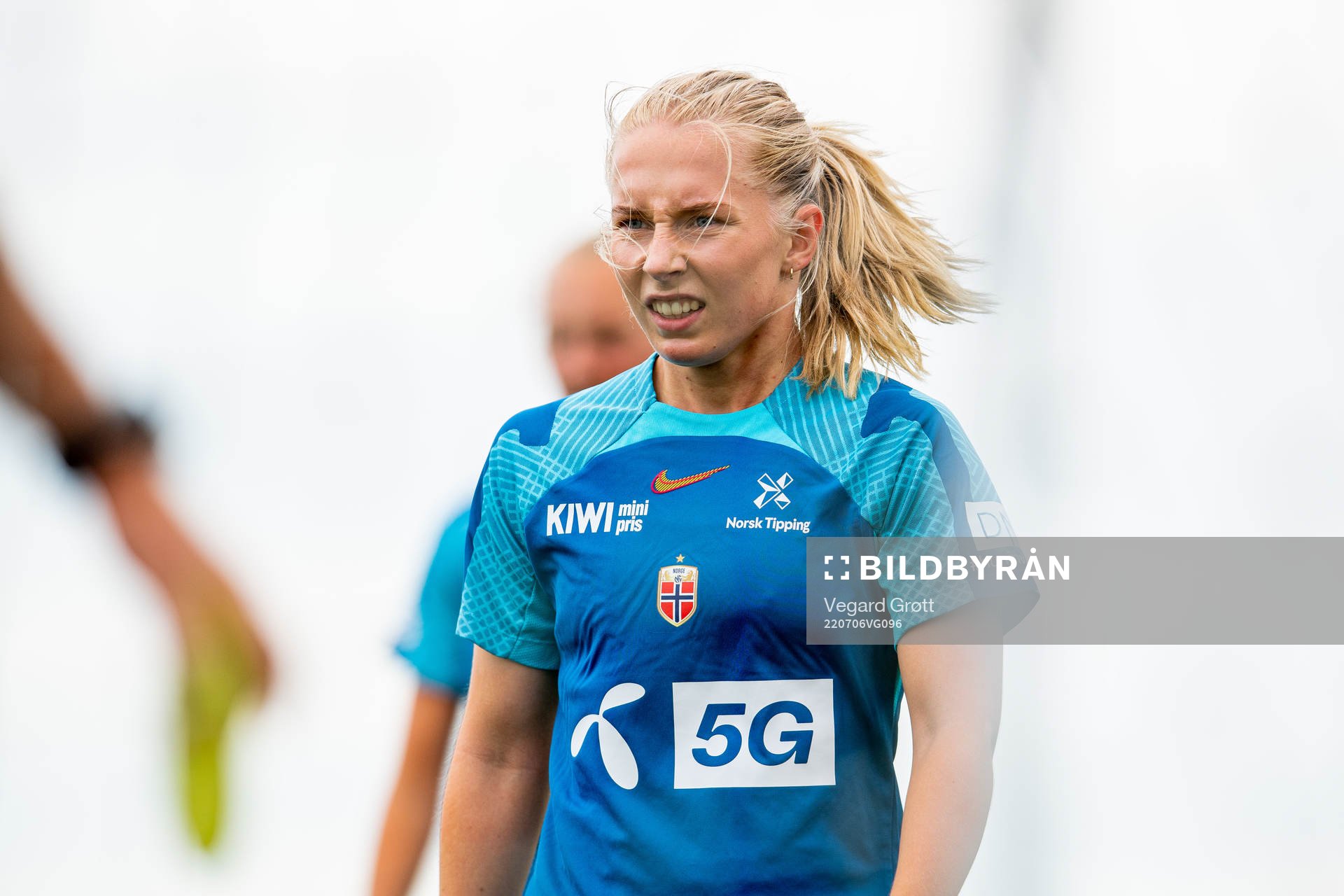 Thea Bjelde of the Norwegian national football team at a training session during the UEFA Women's Euro 2022 Championship on July 6, 2022 in Brighton.