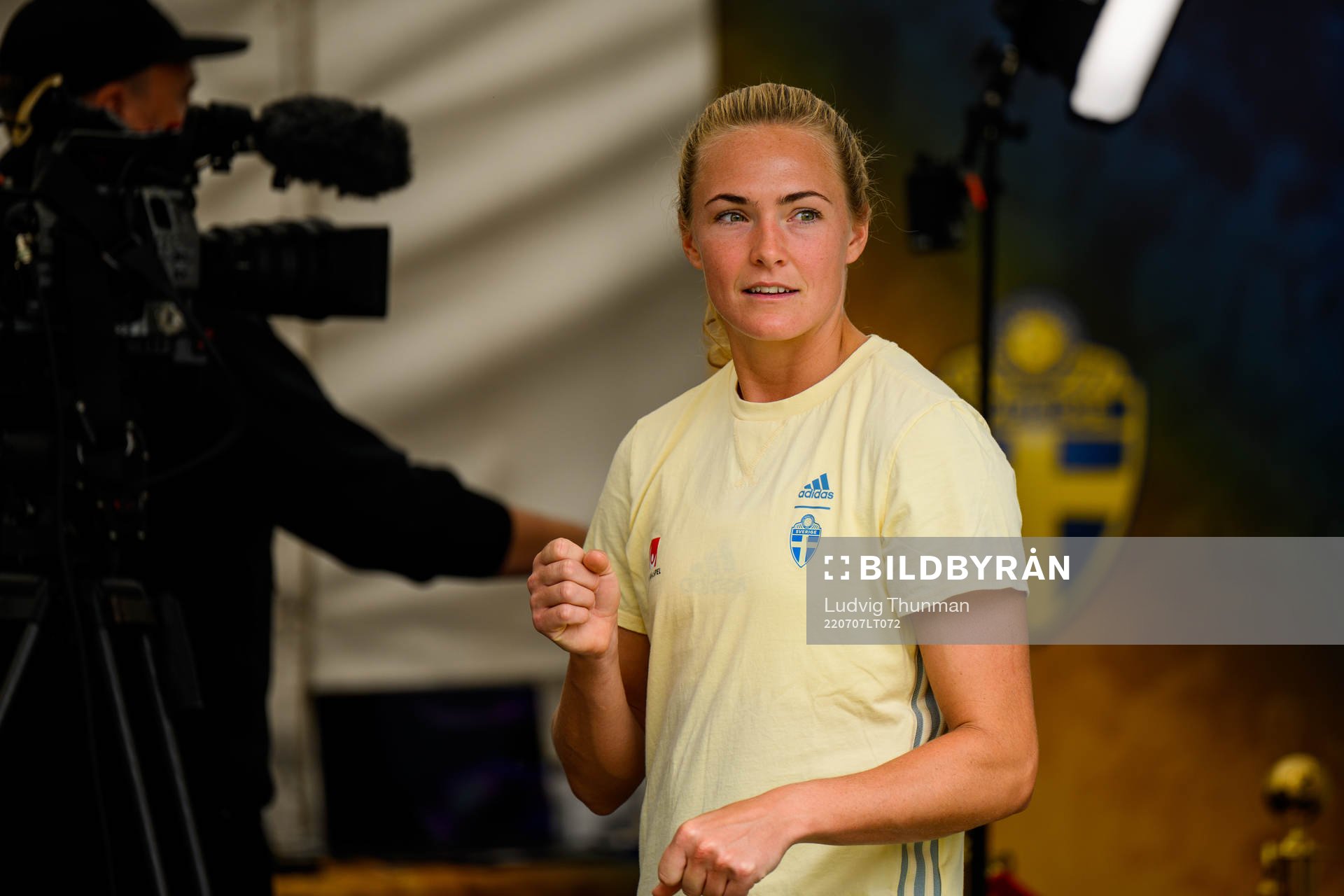 Magdalena Eriksson during a press event with the the women's Swedish national football team during the UEFA Women's Euro 2022 Championship on July 7, 2022 in Chester.