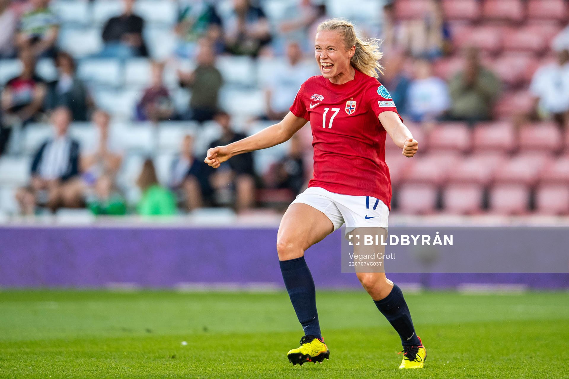 Julie Blakstad of Norway celebrates scoring 1-0