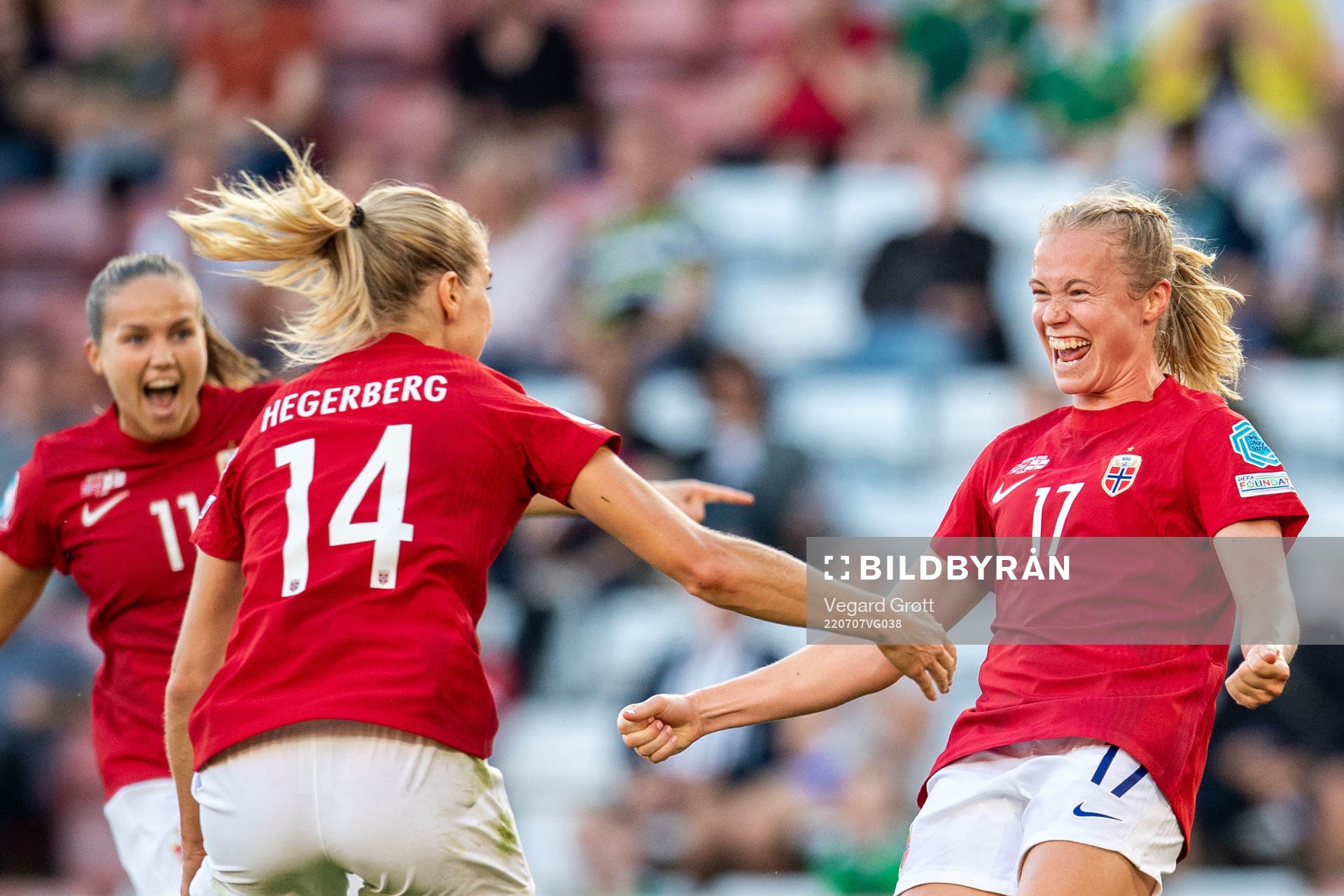 Julie Blakstad of Norway celebrates scoring 1-0