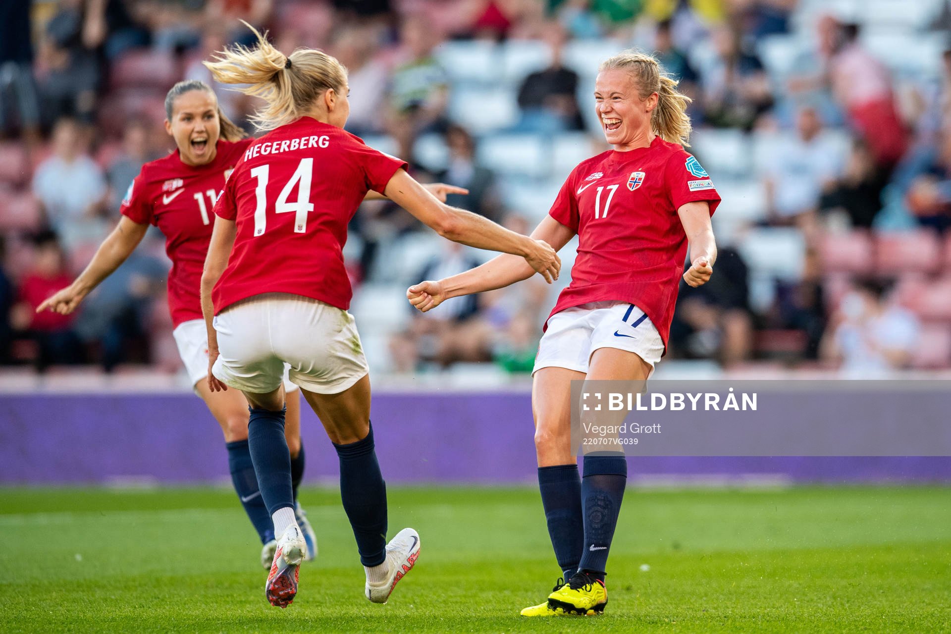 Julie Blakstad of Norway celebrates scoring 1-0