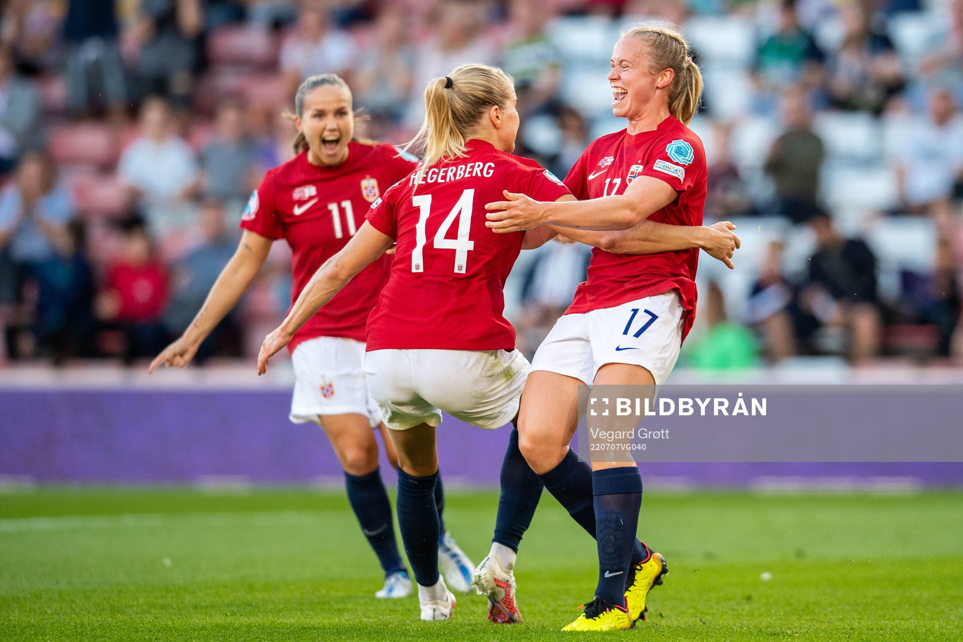 Julie Blakstad of Norway celebrates scoring 1-0