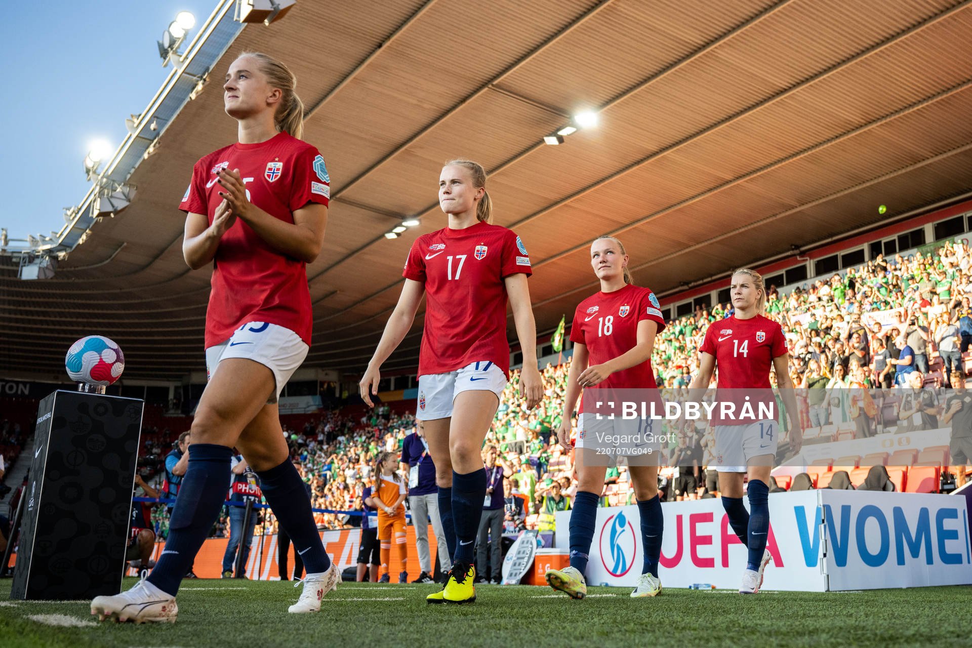 Julie Blakstad, Frida Maanum and Ada Hegerberg of Norway