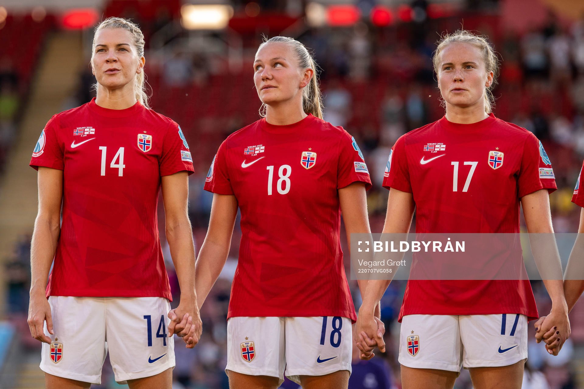Ada Hegerberg, Frida Maanum and Julie Blakstad of Norway