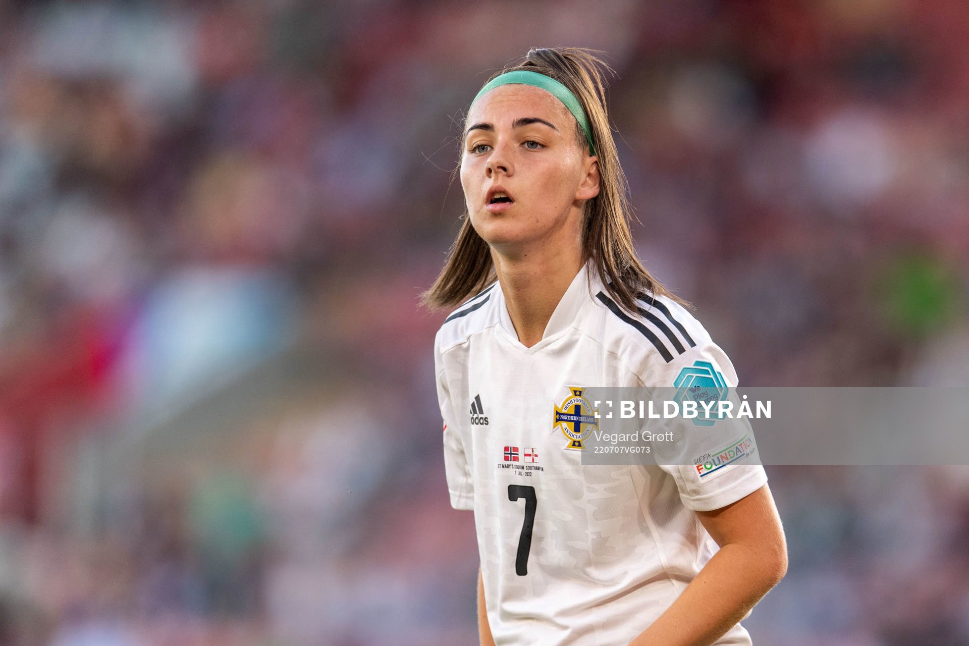 Chloe McCarron of Northern Ireland during the UEFA Women's Euro 2022 group stage match between Norway and Northern Ireland on July 7, 2022 in Southampton. 