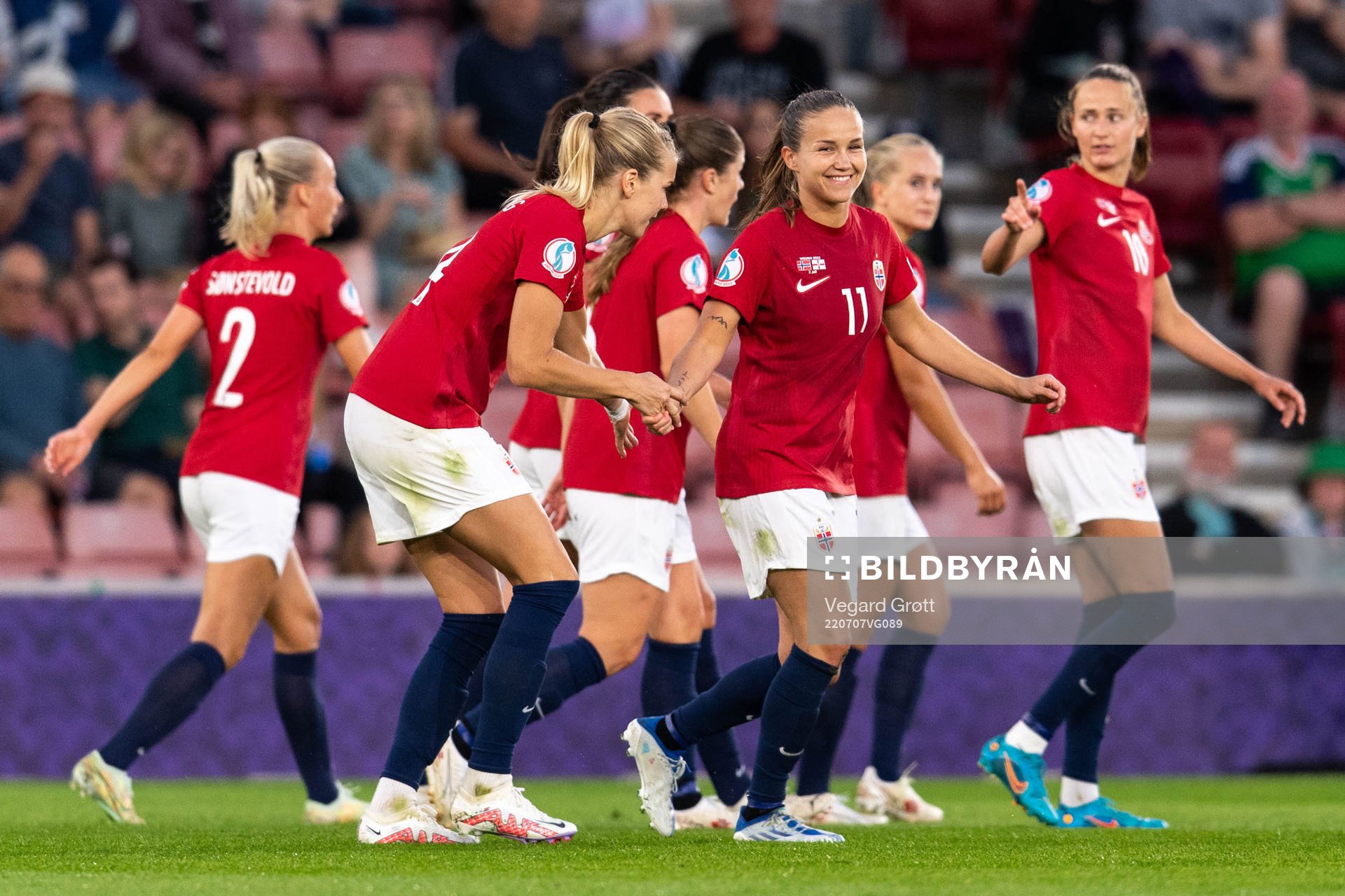 Guro Reiten of Norway celebrates scoring 4-1