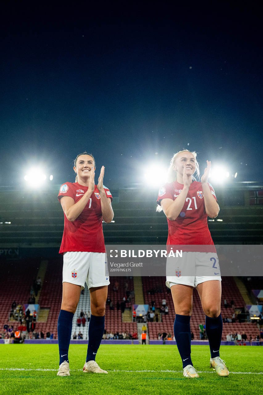 Ingrid Syrstad Engen and Anna Jøsendal of Norway celebrate
