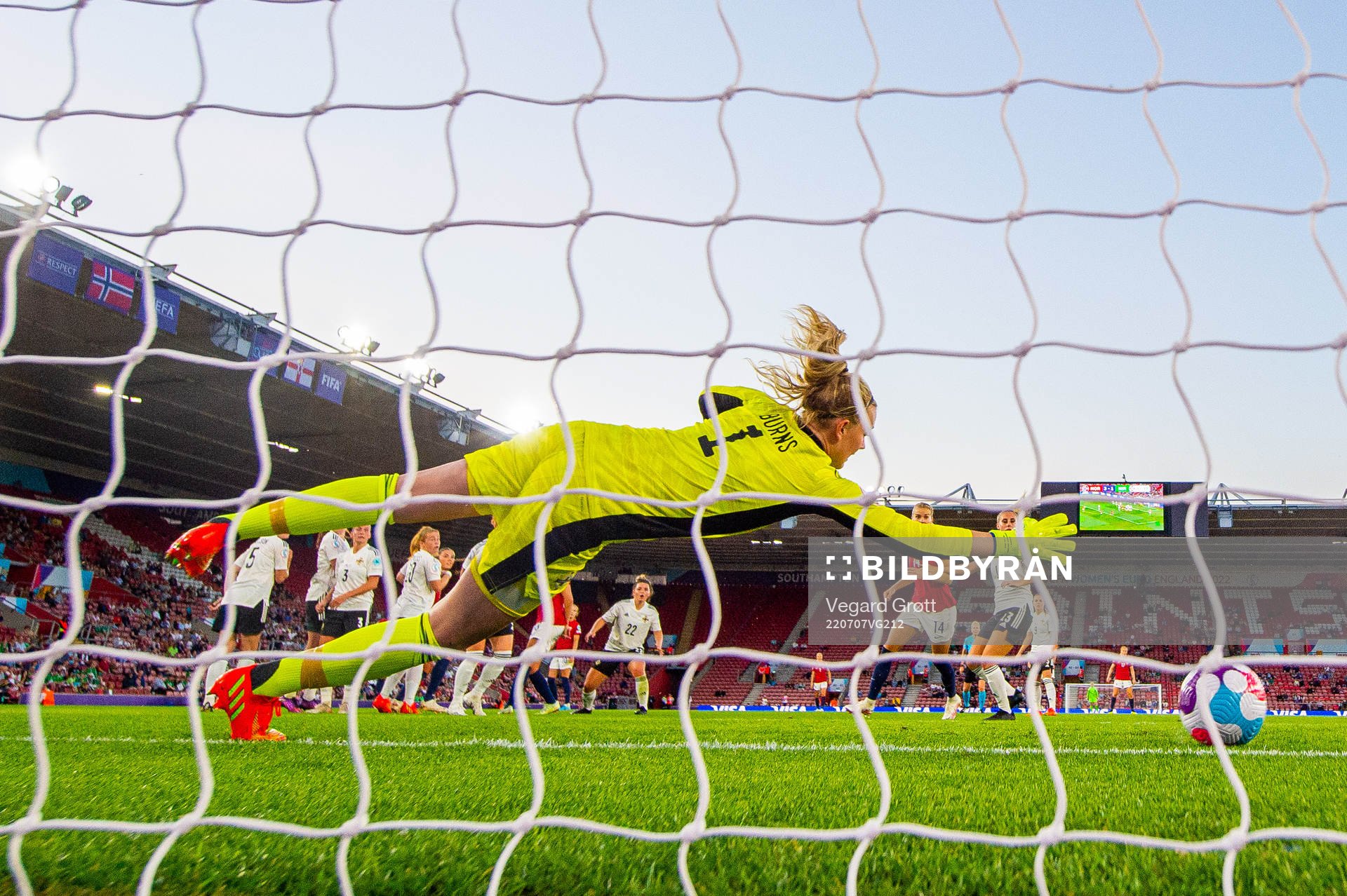 Goalkeeper Jacqueline Burns of Northern Ireland lets in the