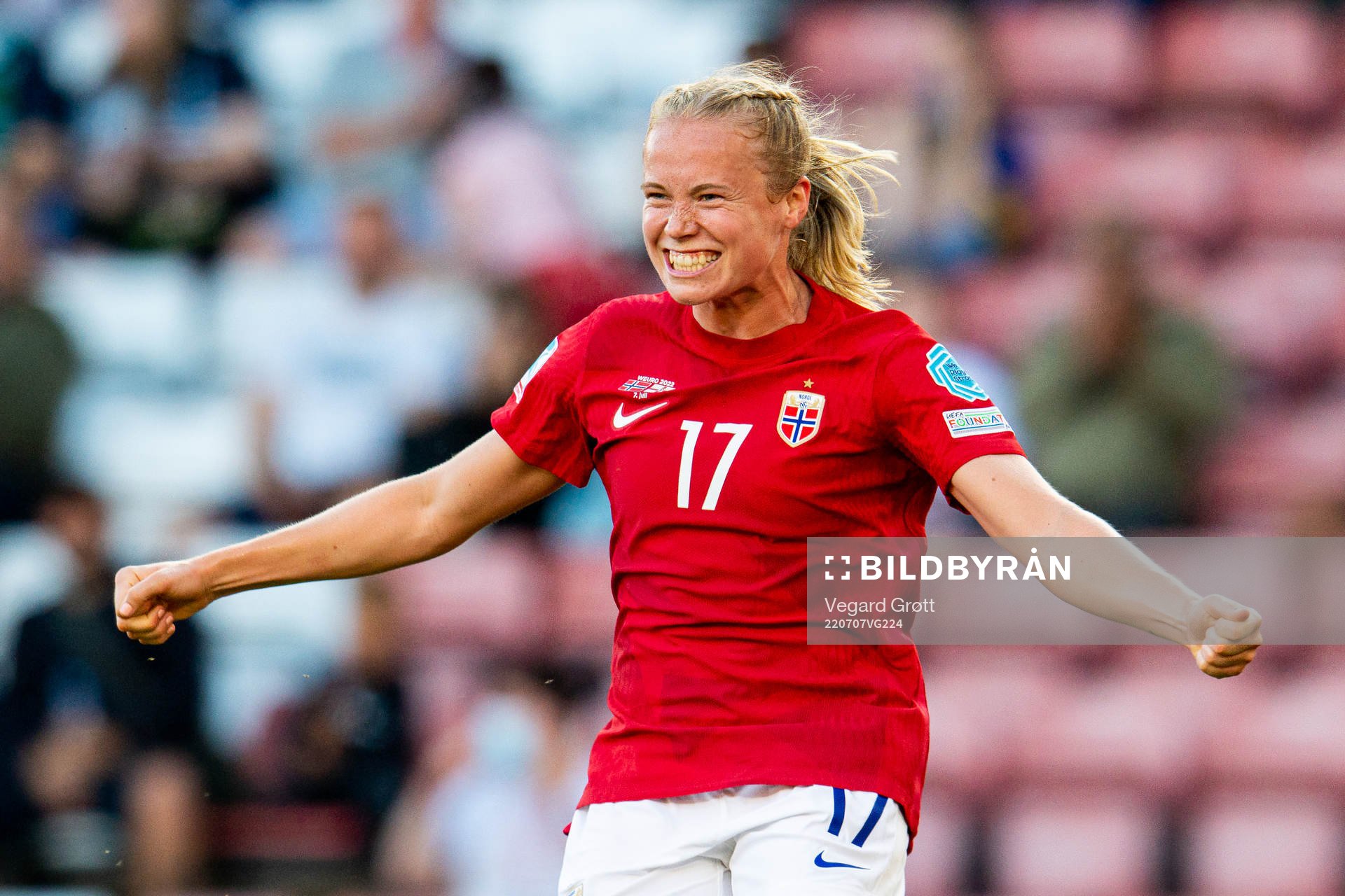 Julie Blakstad of Norway celebrates scoring 1-0