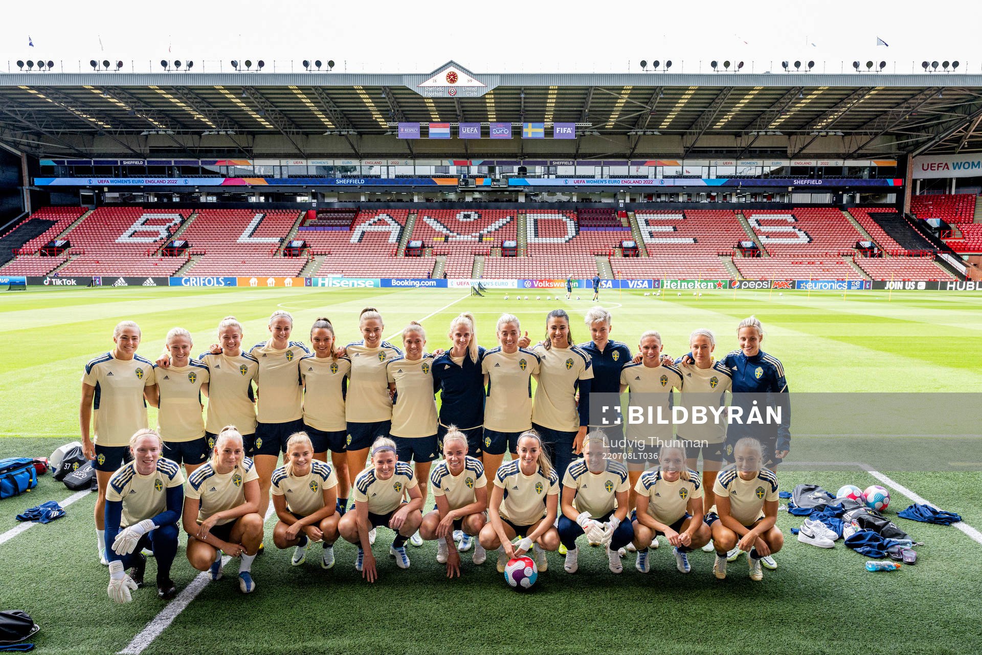Players of Sweden pose for a team photo at Bramall