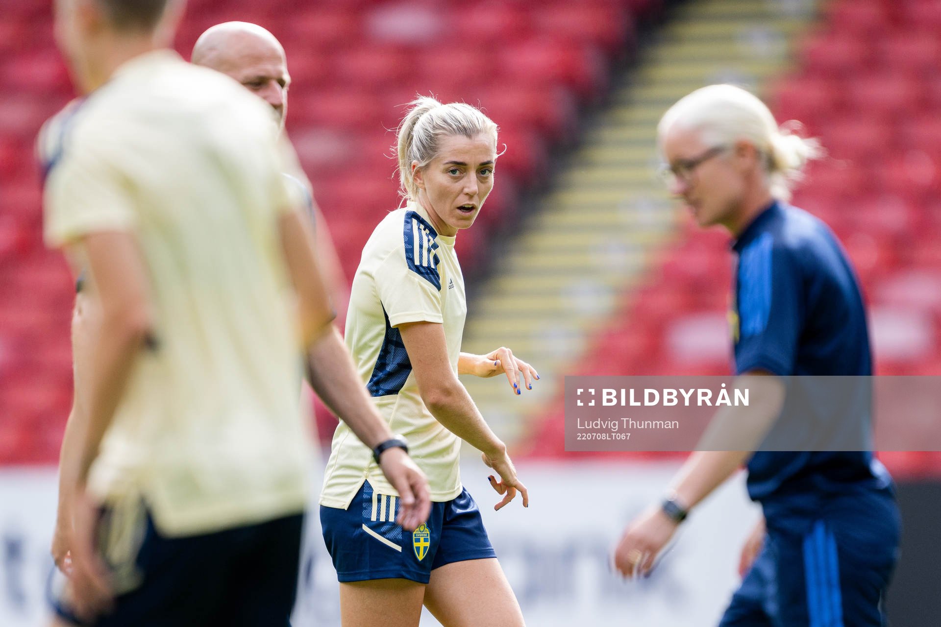 Linda Sembrant during a training session with the the women's Swedish national football team during the UEFA Women's Euro 2022 Championship on July 8, 2022 in Sheffield.