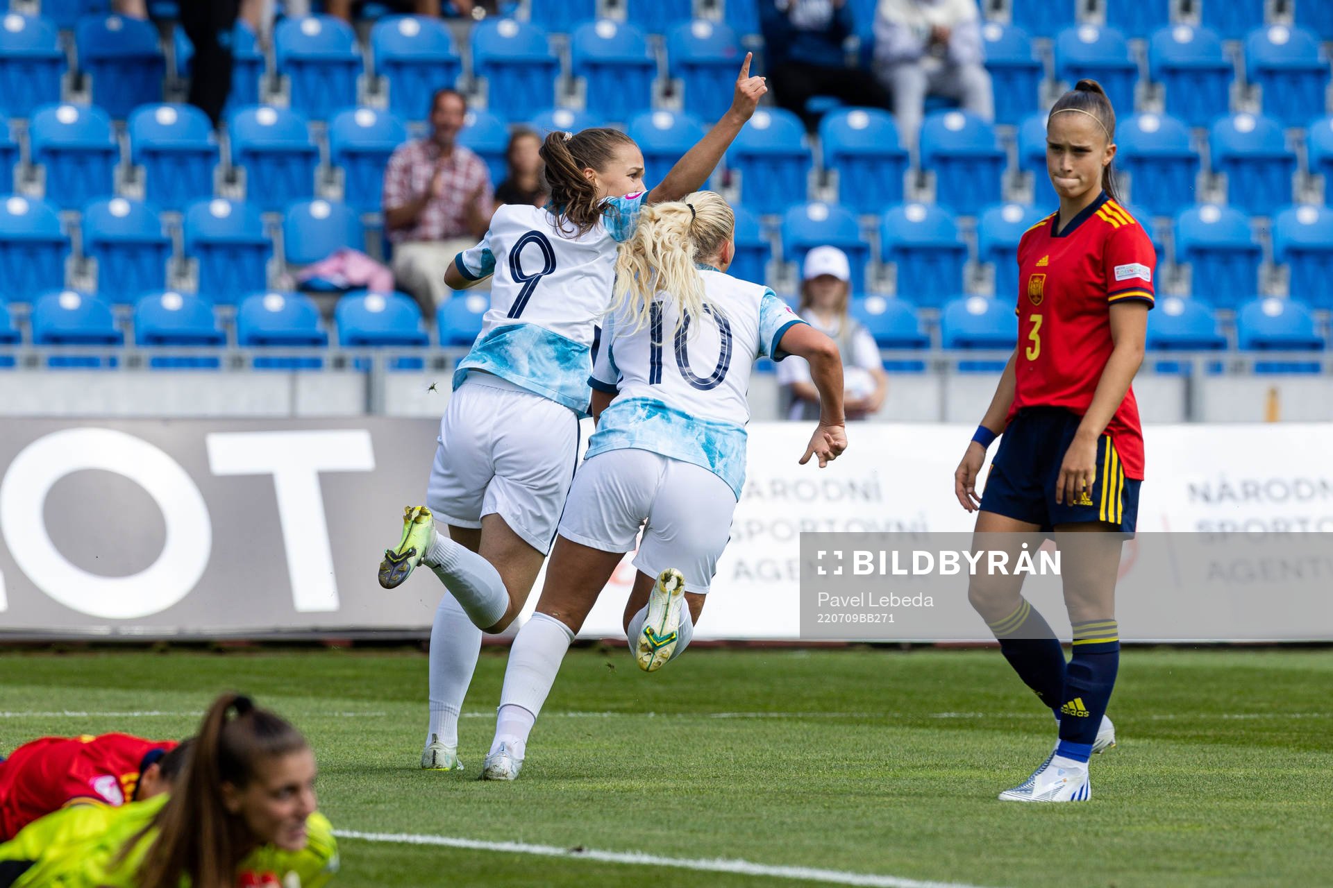 Iris Omarsdottir and Cathinka Tandberg of Norway celebrate