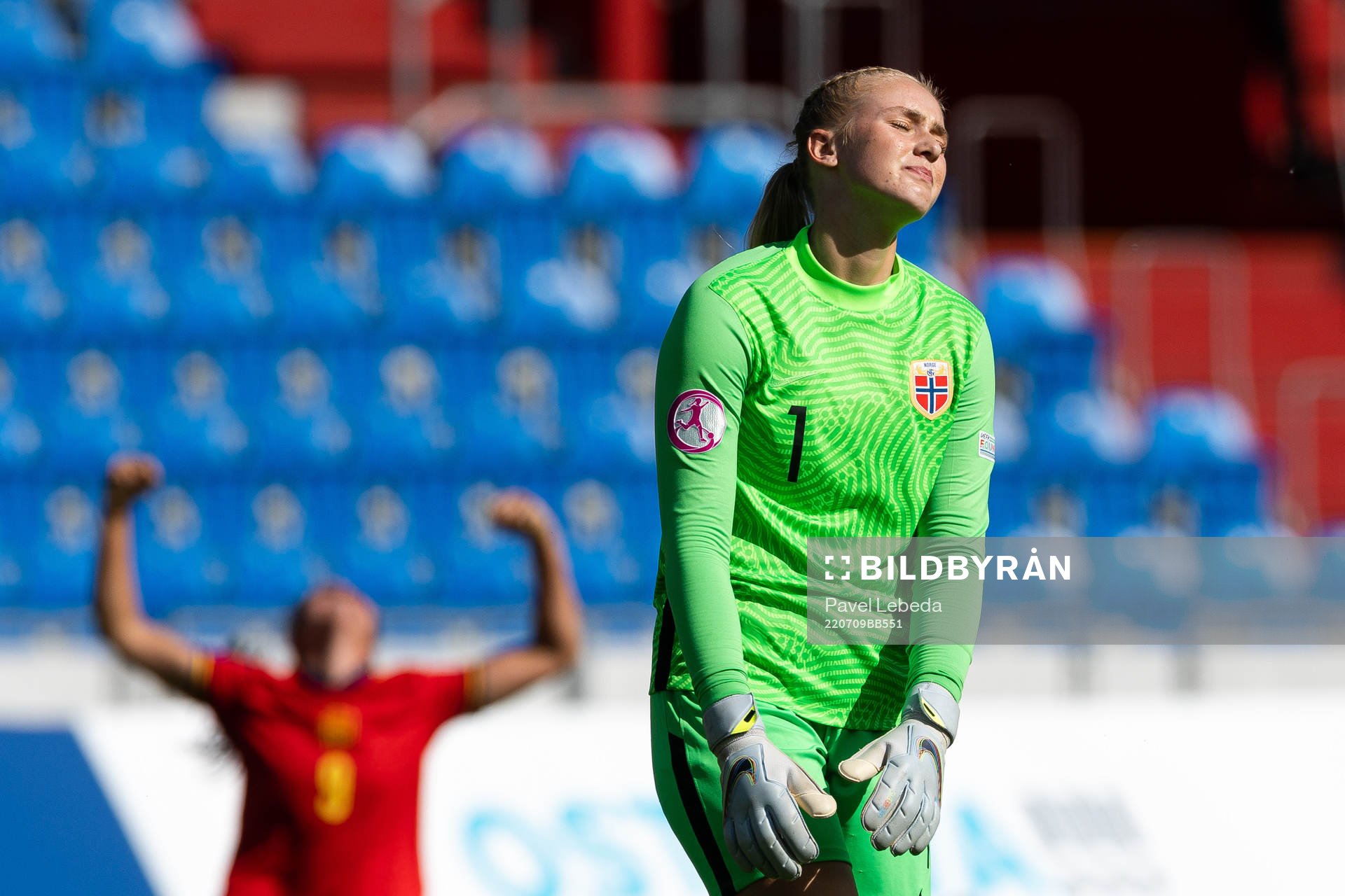 Goalkeeper Selma Panengstuen of Norway looks dejected