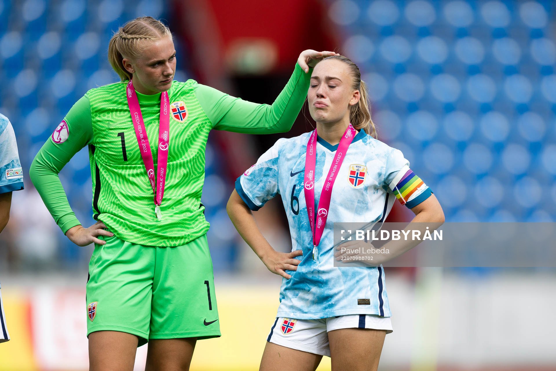 Goalkeeper Selma Panengstuen and Julie Jorde of Norway look