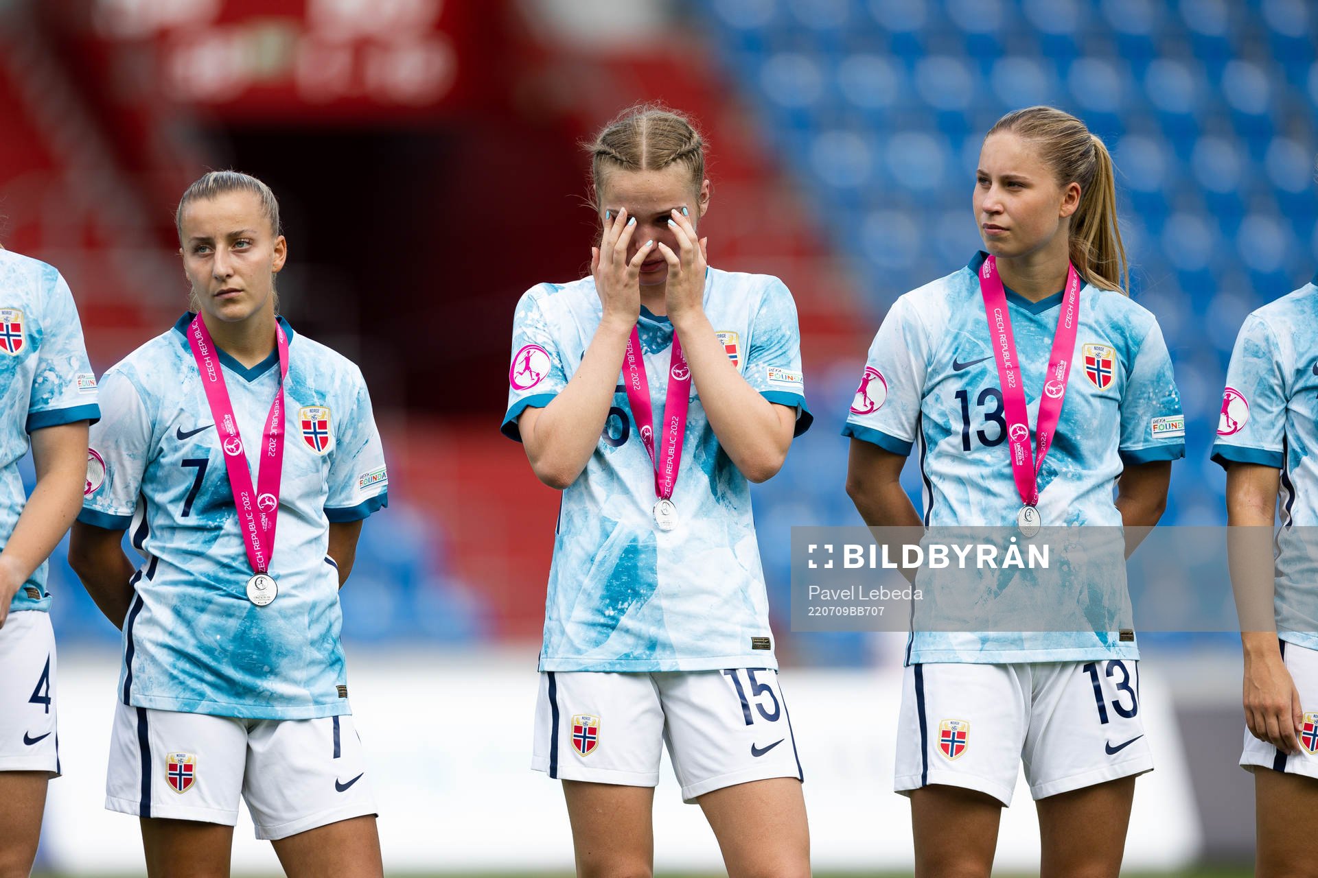 Stine Brekken, Oda Johansen and Maria Fink of Norway look