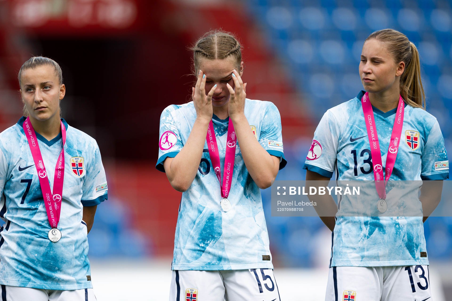 Stine Brekken, Oda Johansen and Maria Fink of Norway look