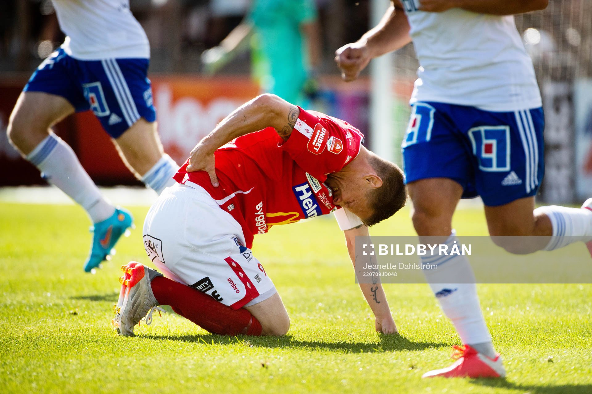 Degerfors Johan Bertilsson under fotbollsmatchen i Allsvenskan mellan Degerfors och IFK Norrköping den 9 juli 2022 i Degerfors.