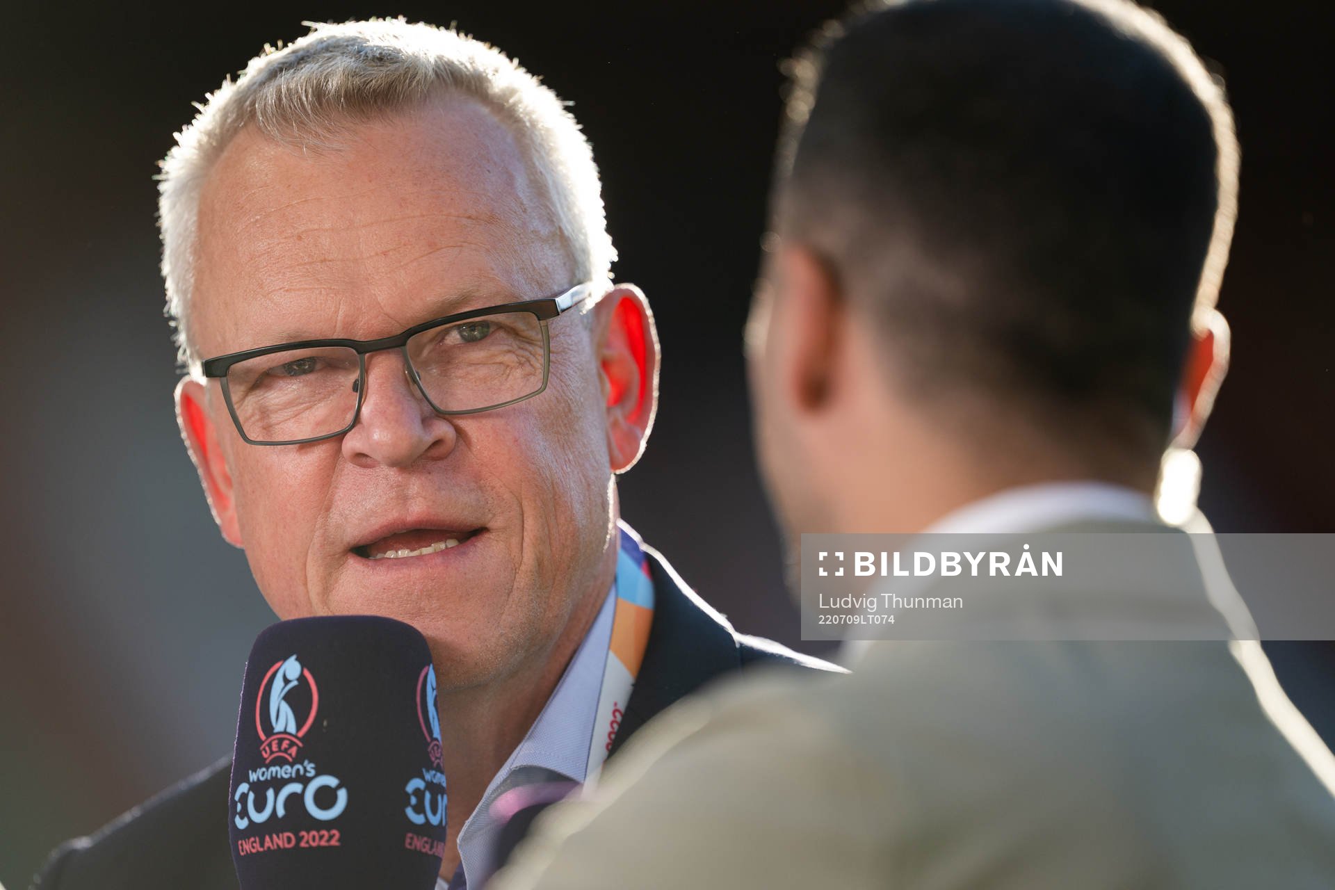 Janne Andersson, head coach of the Swedish men national football team ahead of the UEFA Women's Euro 2022 group stage match between Netherlands and the Sweden on July 9, 2022 in Sheffield.