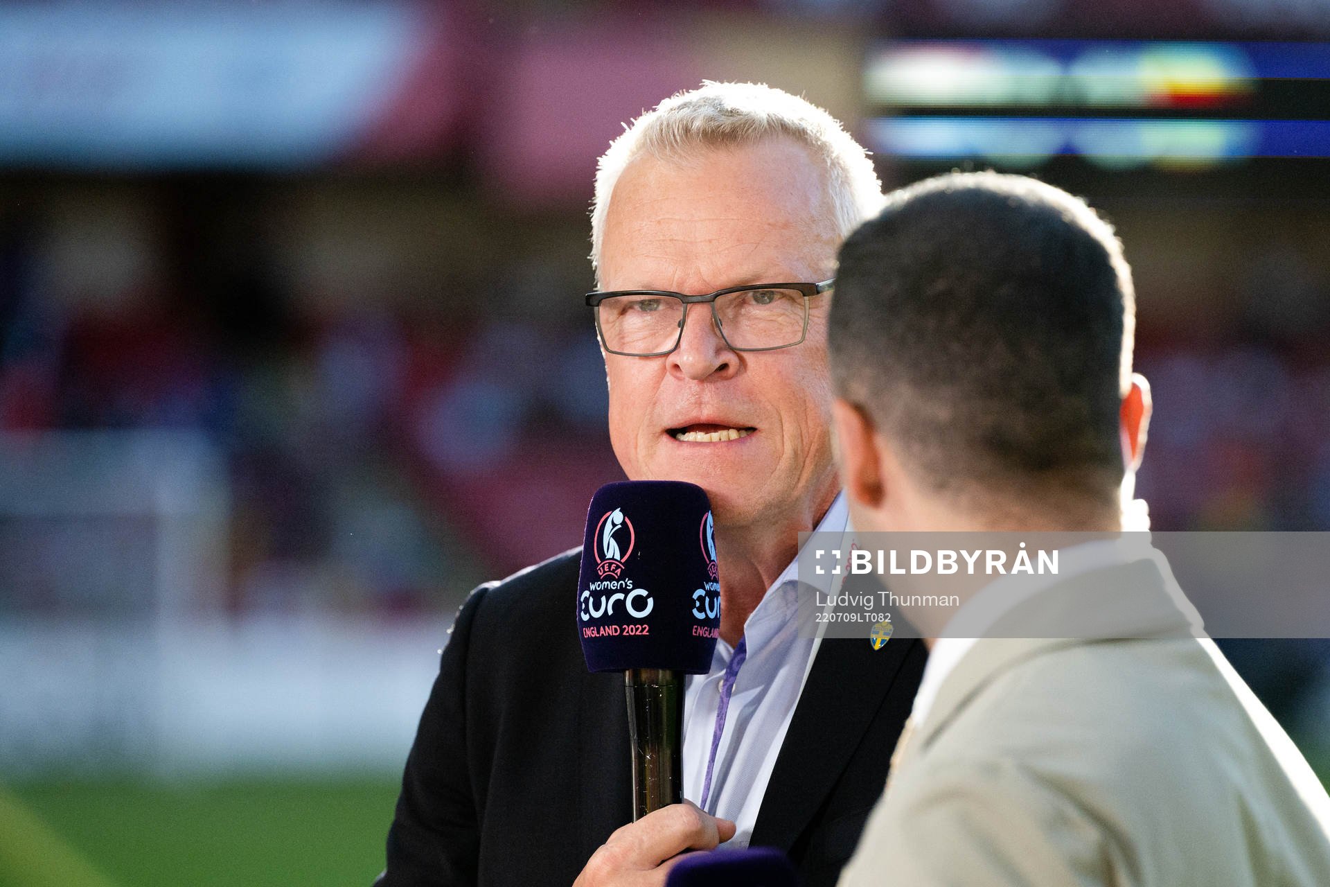 Janne Andersson, head coach of the Swedish men national football team ahead of the UEFA Women's Euro 2022 group stage match between Netherlands and the Sweden on July 9, 2022 in Sheffield.