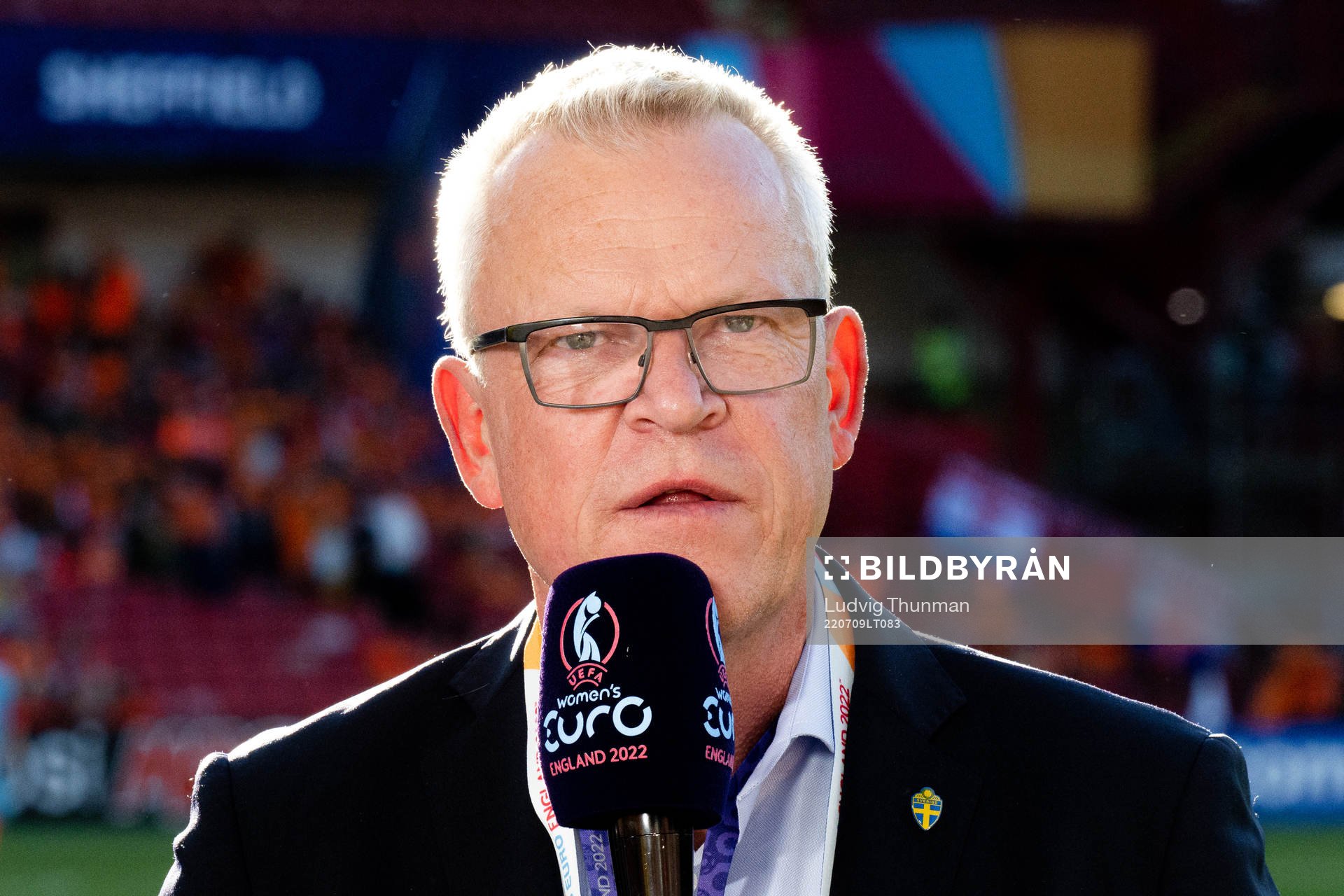 Janne Andersson, head coach of the Swedish men national football team ahead of the UEFA Women's Euro 2022 group stage match between Netherlands and the Sweden on July 9, 2022 in Sheffield.