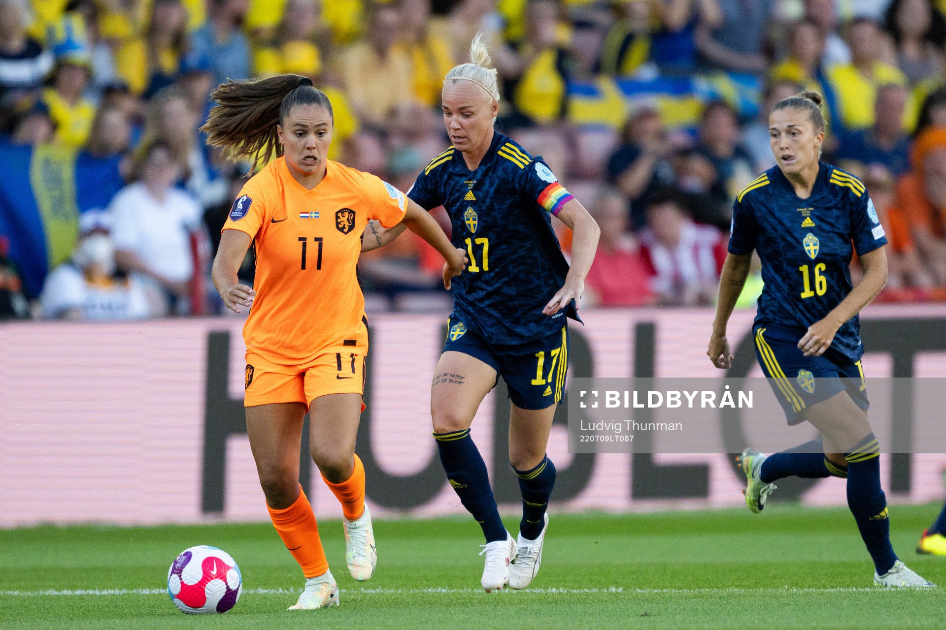Lieke Martens of Netherlands and Caroline Seger of Sweden