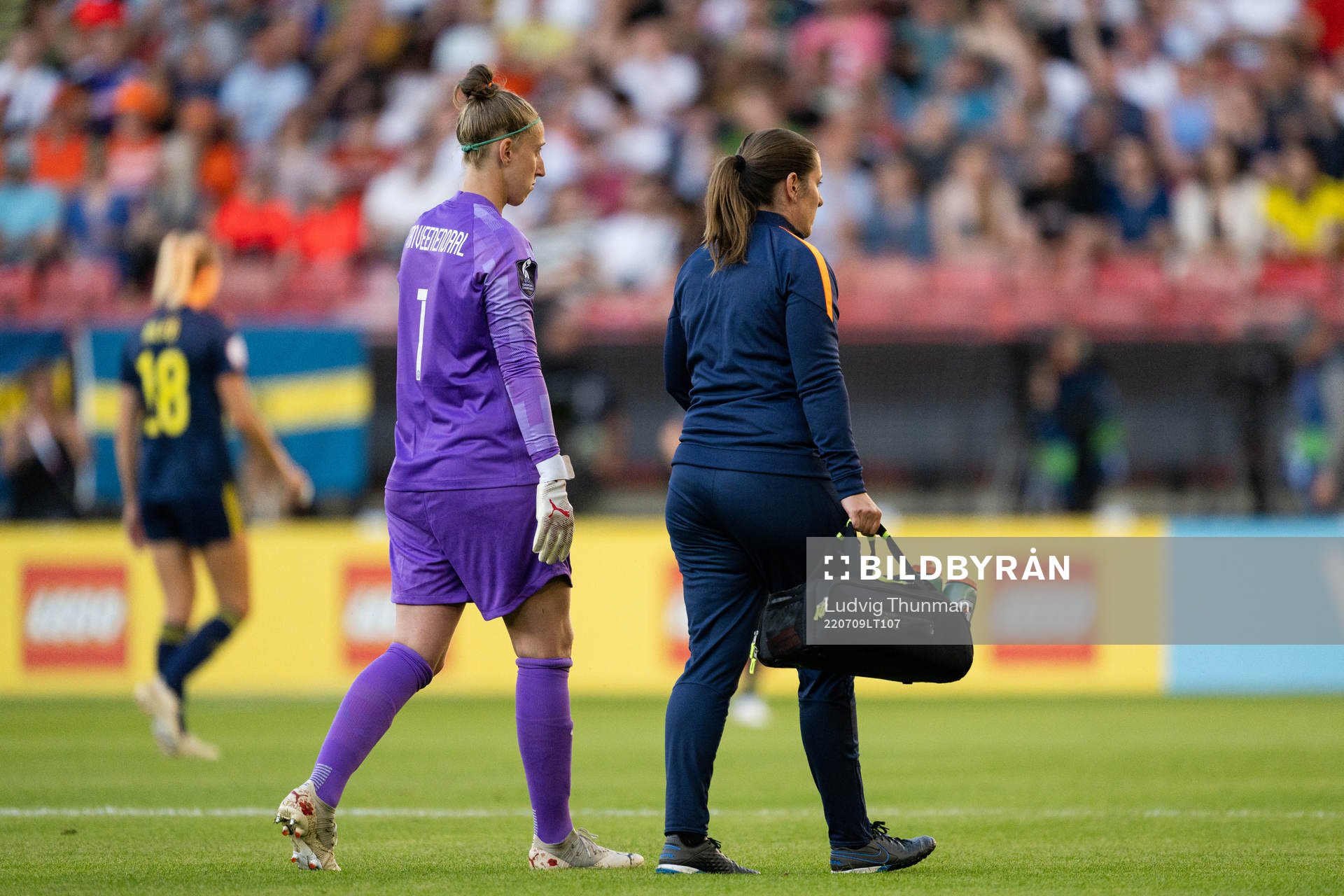 Goalkeeper Sari Van Veenendaal of Netherlands in pain