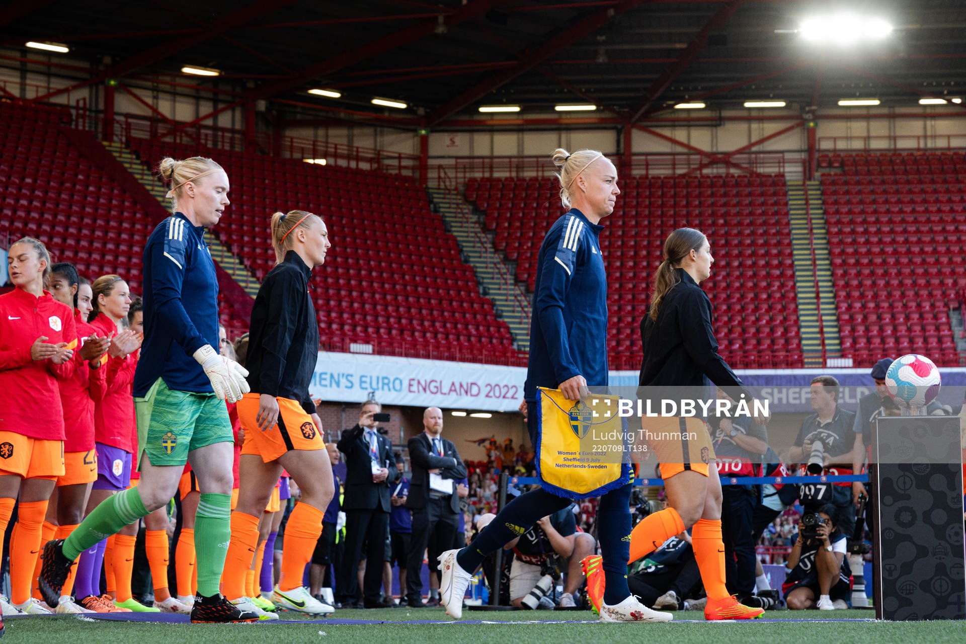 Goalkeeper Hedvig Lindahl and Caroline Seger of Sweden