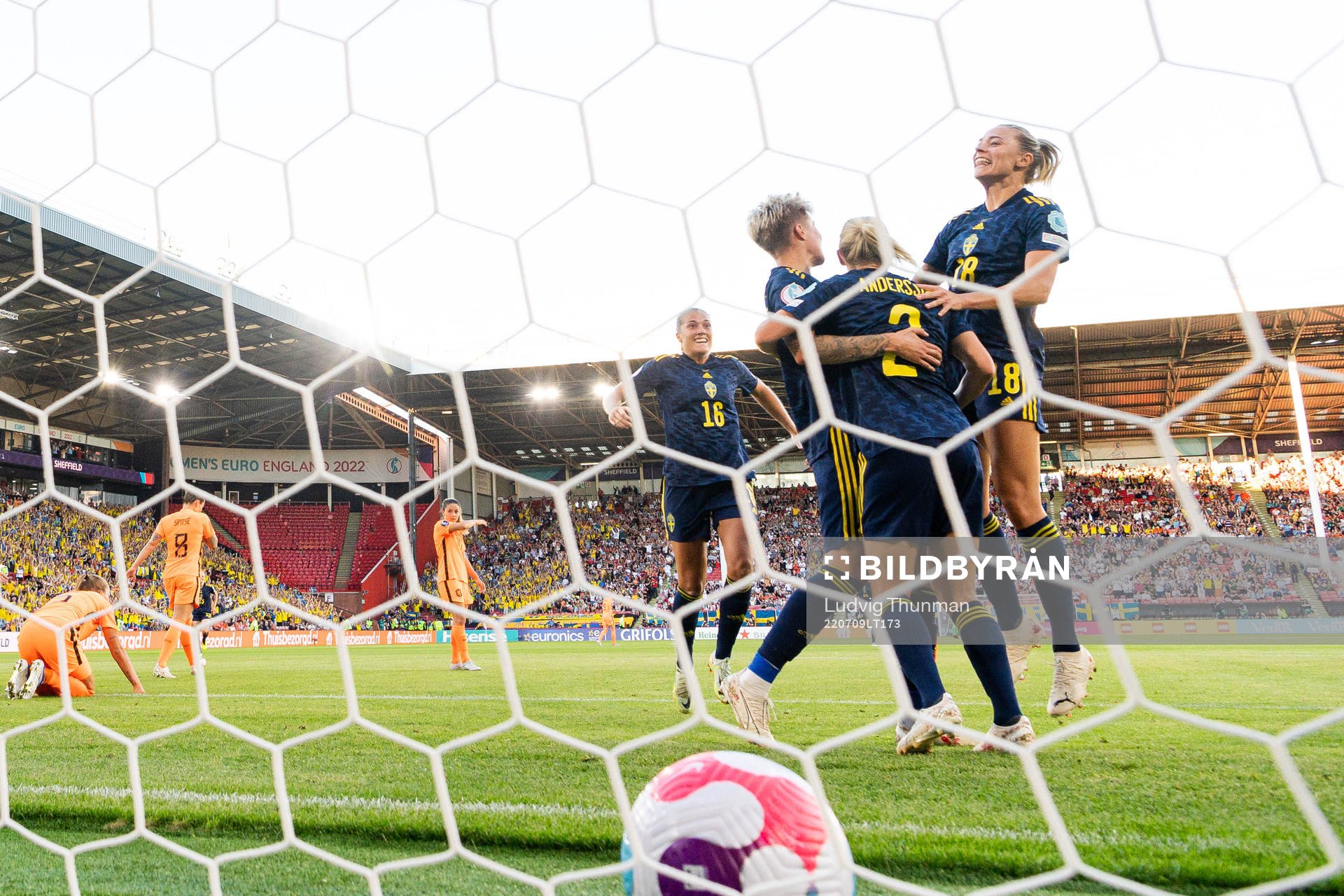 Lina Hurtig and Fridolina Rolfö of Sweden celebrate the