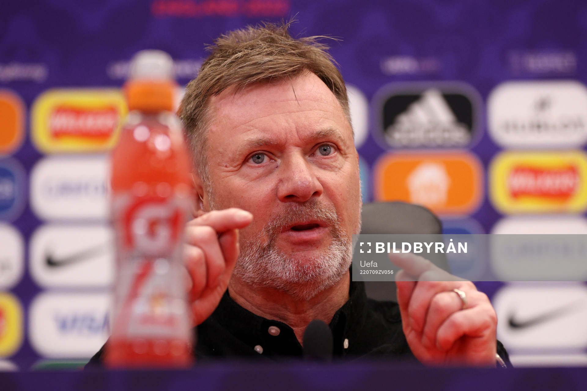 In this handout photo from UEFA head coach Peter