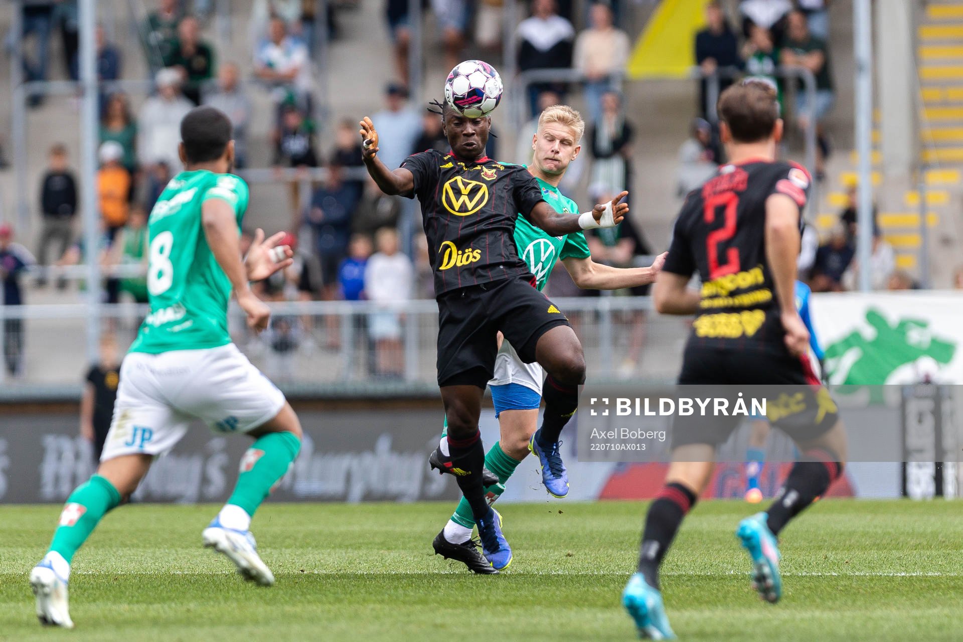 Östersunds Jordan Attah Kadiri under fotbollsmatchen i Superettan mellan Jönköpings Södra och Östersund den 10 juli 2022 i Jönköping.