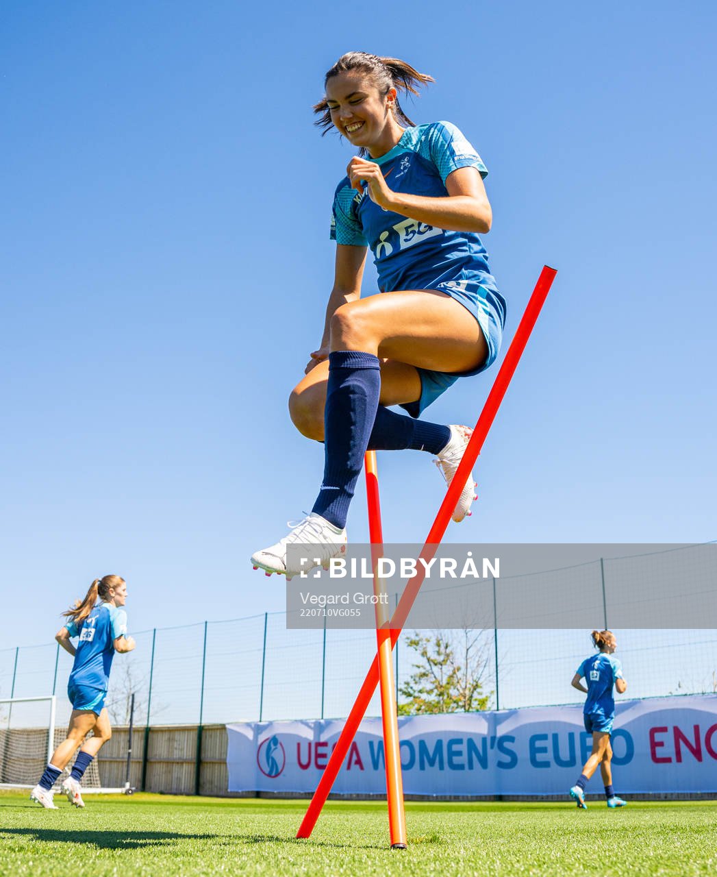 Ingrid Syrstad Engen of the Norwegian national football team at a training session during the UEFA Women's Euro 2022 Championship on July 10, 2022 in Brighton.