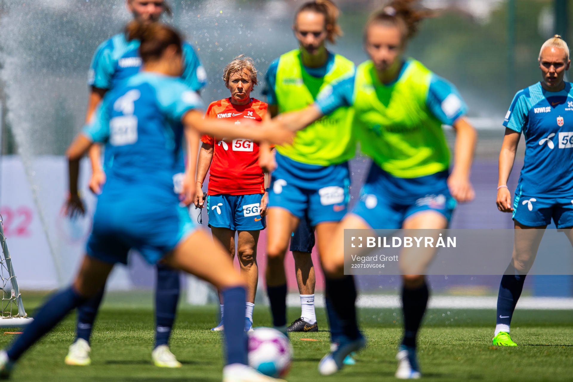 Gunnvor Halmøy, physical coach of the Norwegian national football team, at a training session during the UEFA Women's Euro 2022 Championship on July 10, 2022 in Brighton.