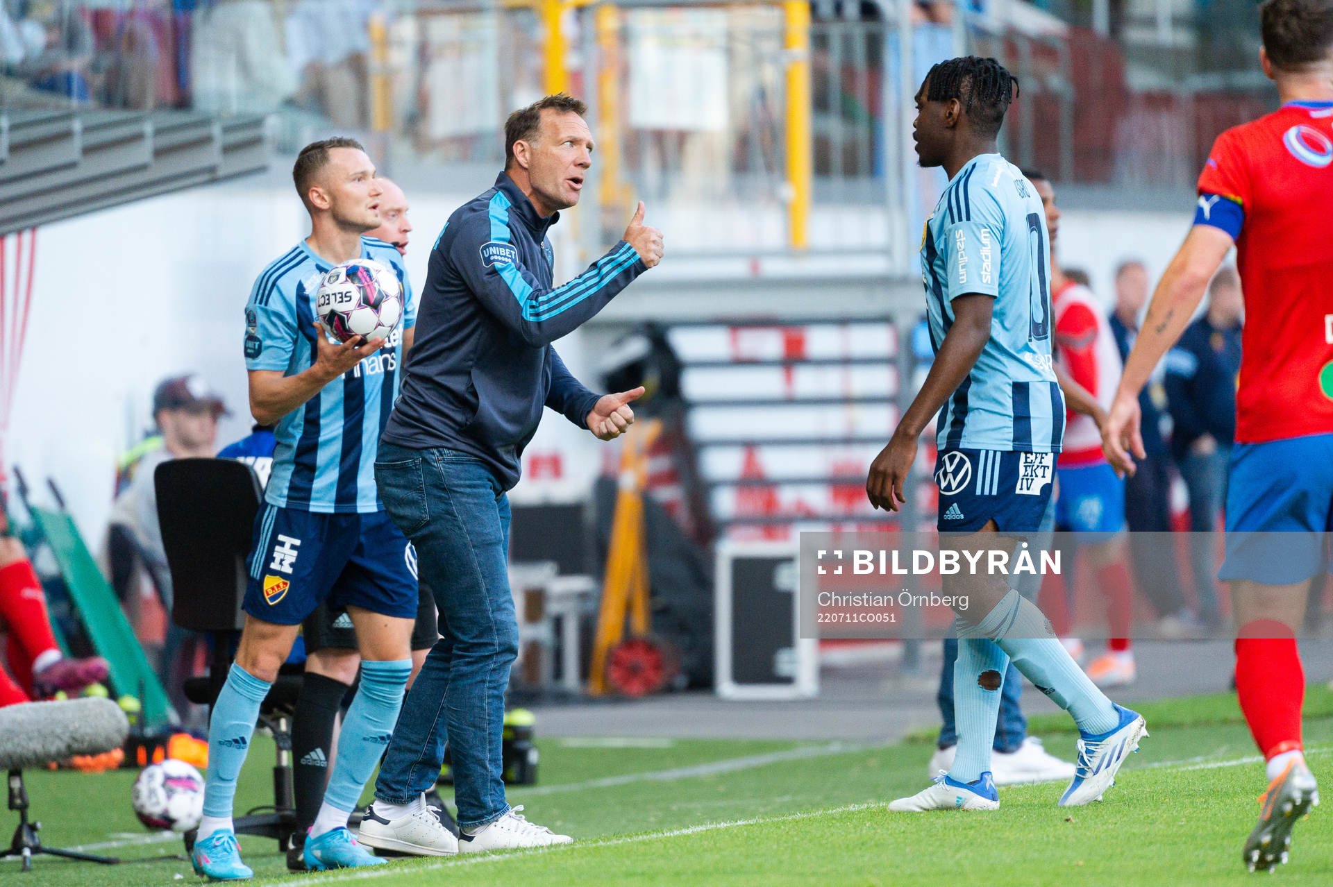 Djurgårdens tränare Kim Bergstrand och Joel Asoro
