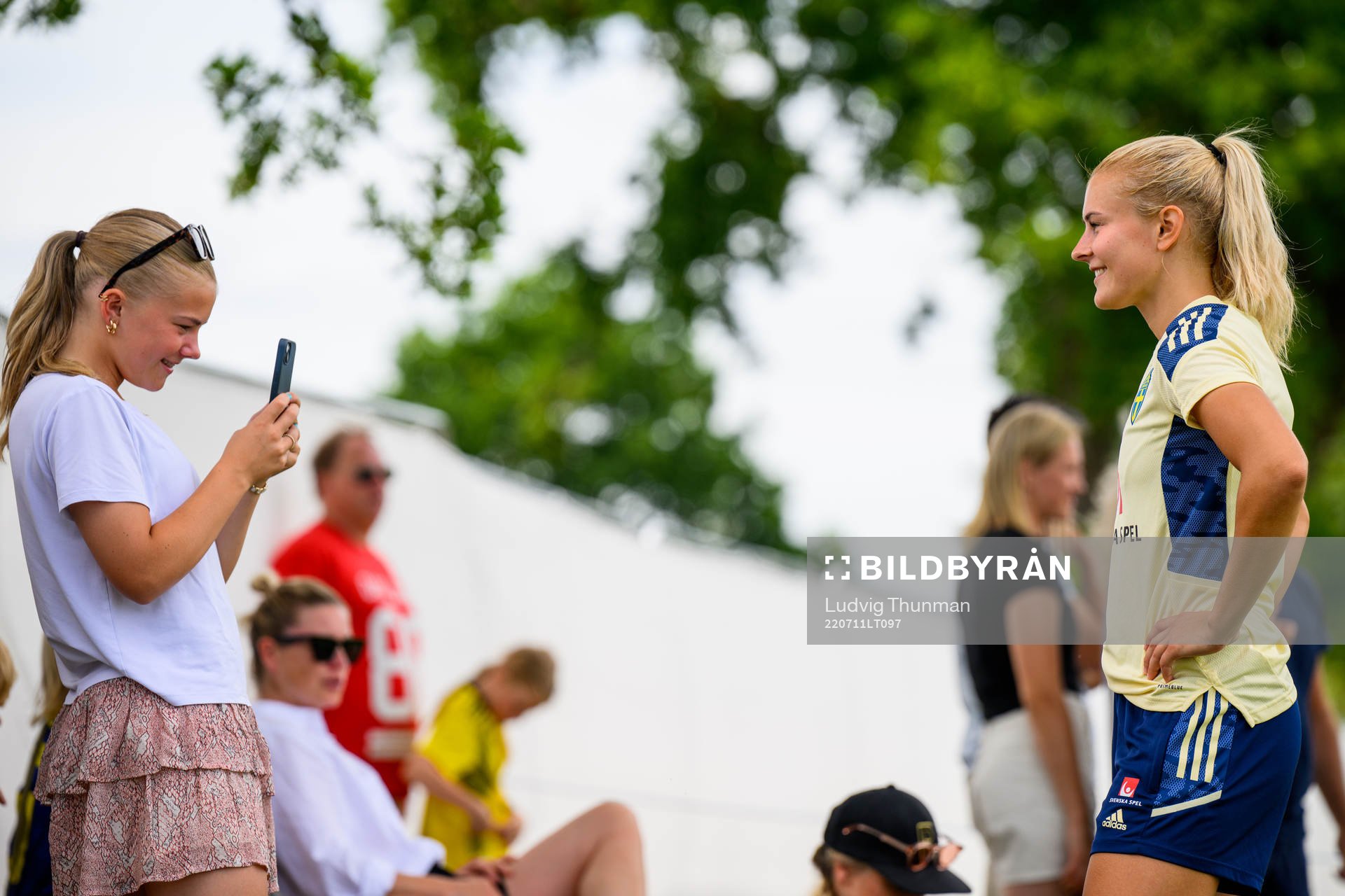 Sister Matilda Nildén and Amanda Nilden of the Swedish women's national football team at a training session during the UEFA Women's Euro 2022 Championship on July 11, 2022 in Chester.