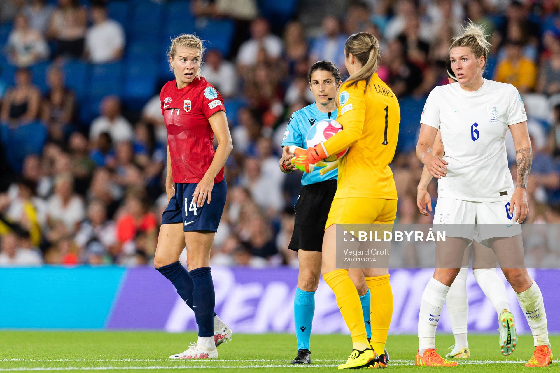 Ada Hegerberg of Norway and goalkeeper Alexandra Mary Earps