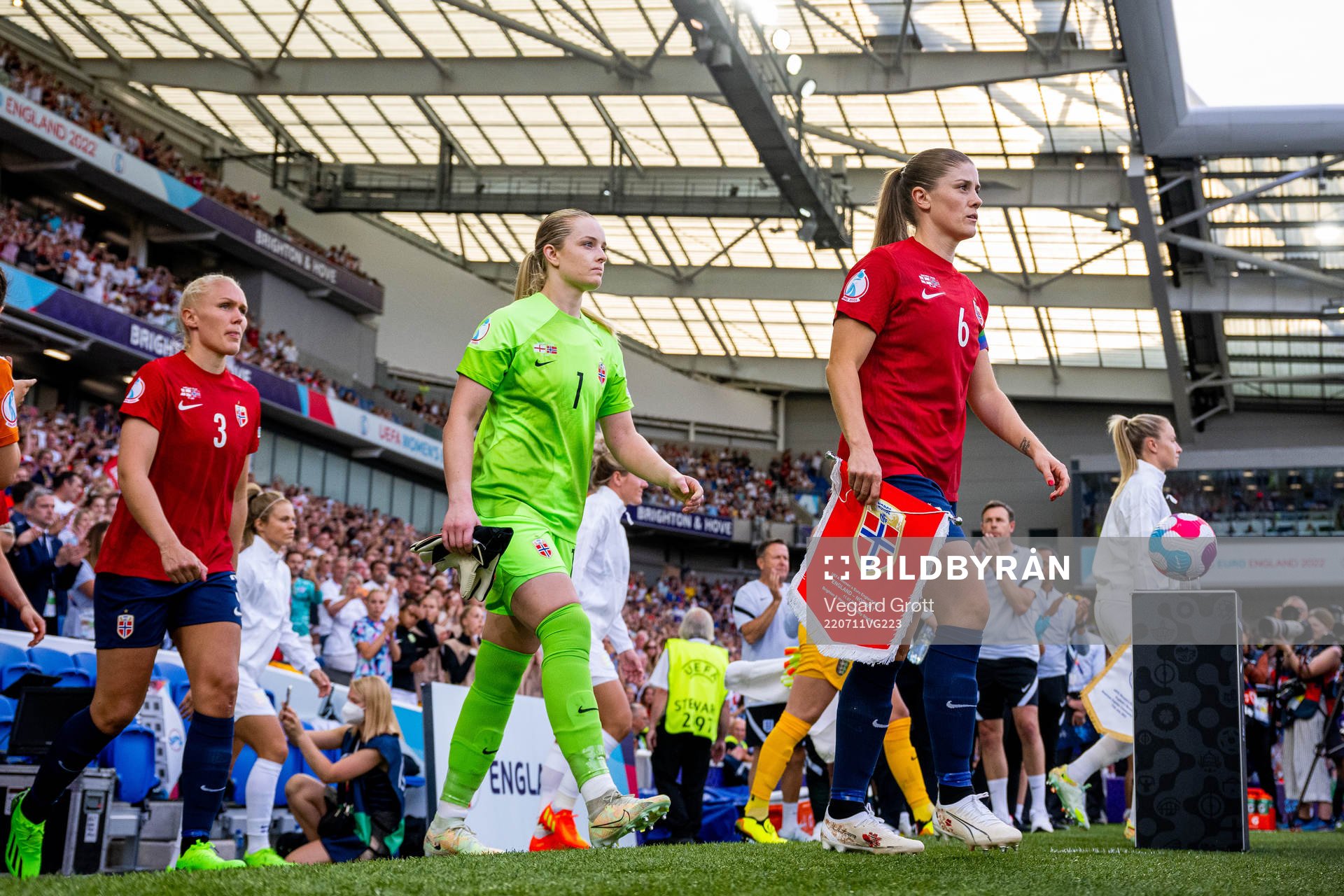 Maria Thorisdottir, goalkeeper Guro Pettersen and Maren