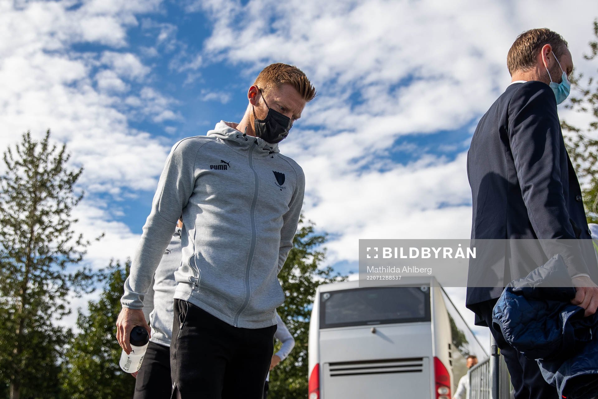 Anders Christiansen and sports director Andreas Georgson of Malmö FF ahead of the UEFA Champions League qualifying match between Vikingur and Malmö FF on July 12, 2022 in Reykjavik.