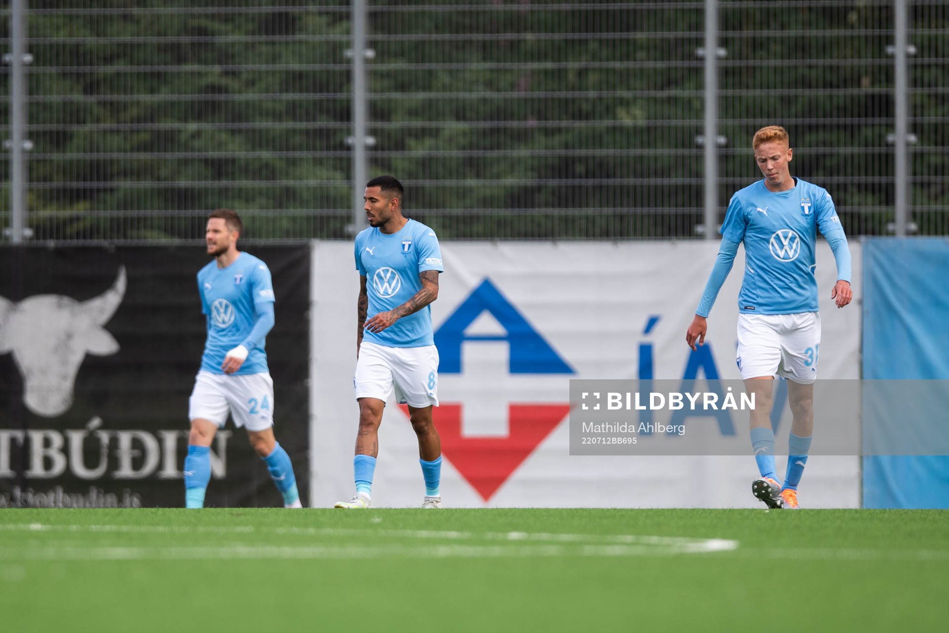 Lasse Nielsen, Sergio Pena and Hugo Larsson of Malmö FF