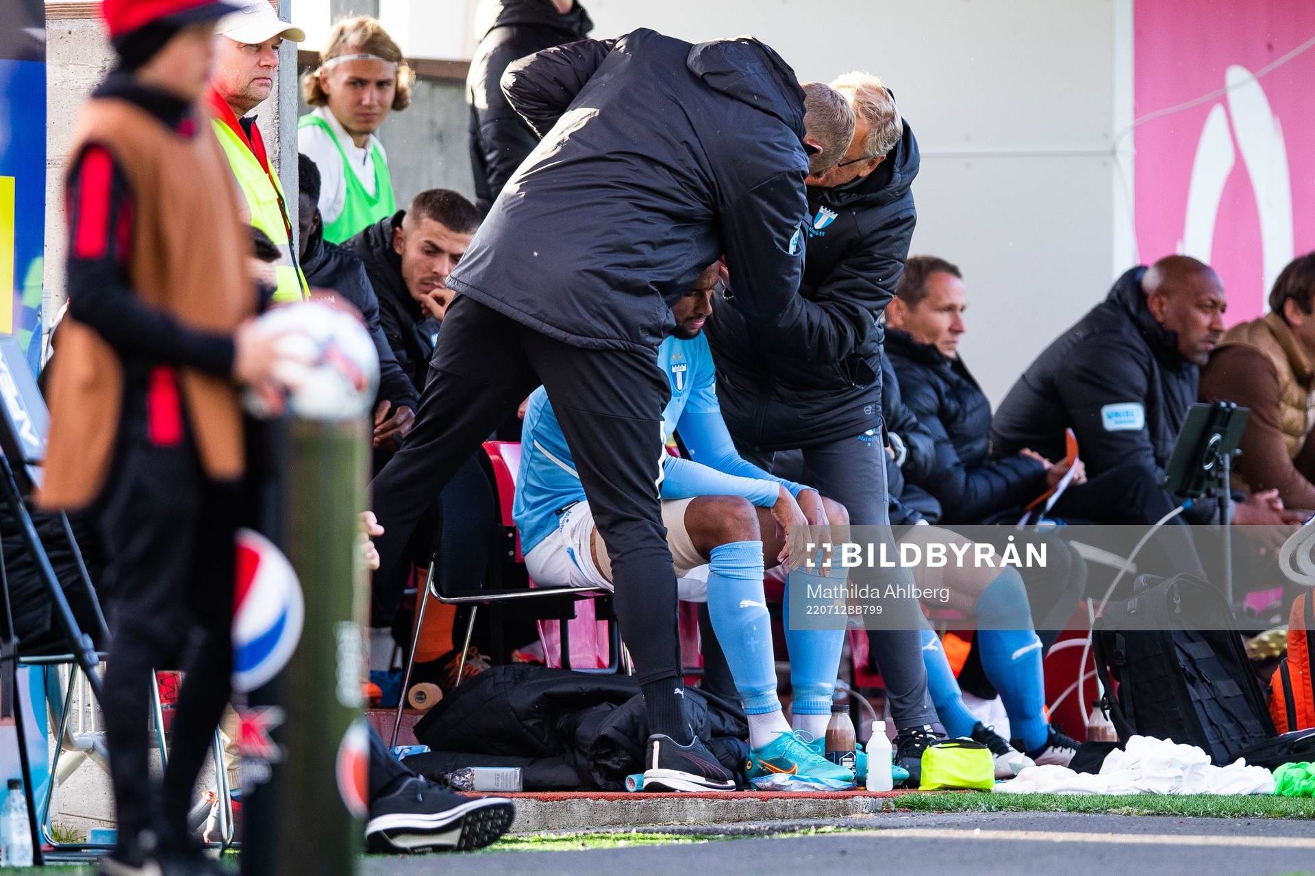 Isaac Kiese Thelin of Malmö FF receives medical assistance