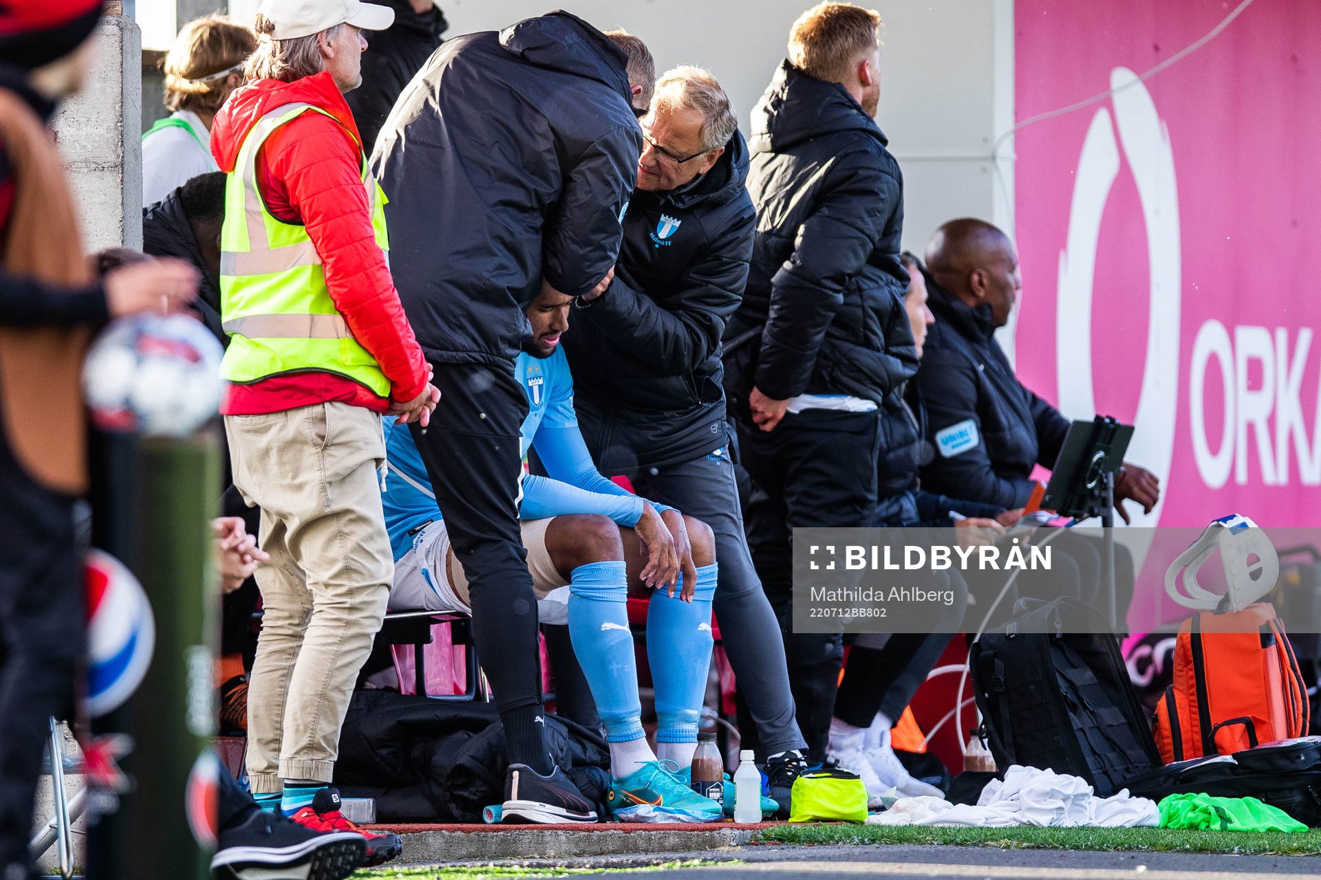 Isaac Kiese Thelin of Malmö FF receives medical assistance